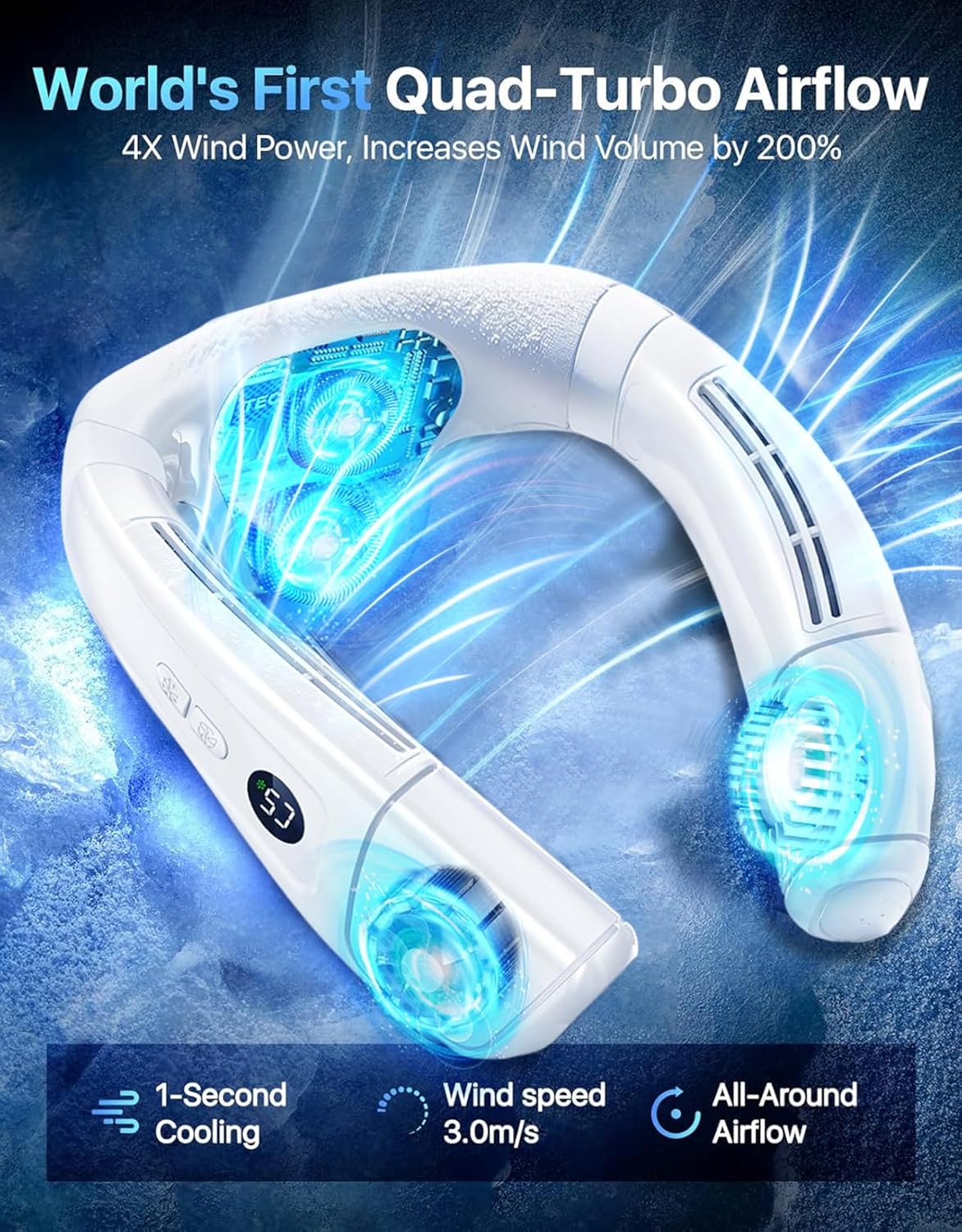 Ventilatore da Collo Portatile 6000mAh, Bianco - immagine 4