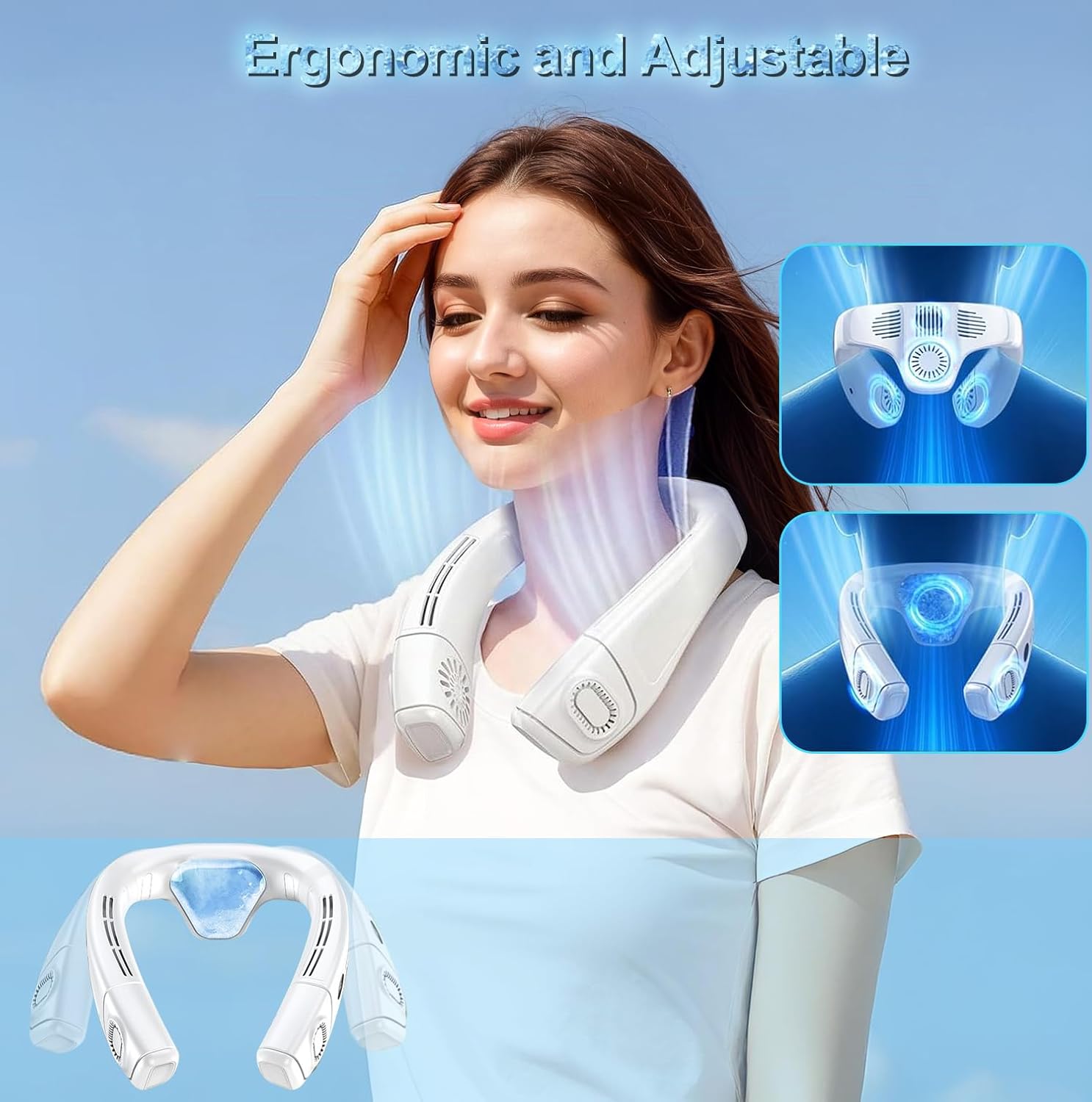 Ventilatore da Collo Portatile 6000mAh, Bianco - immagine 5