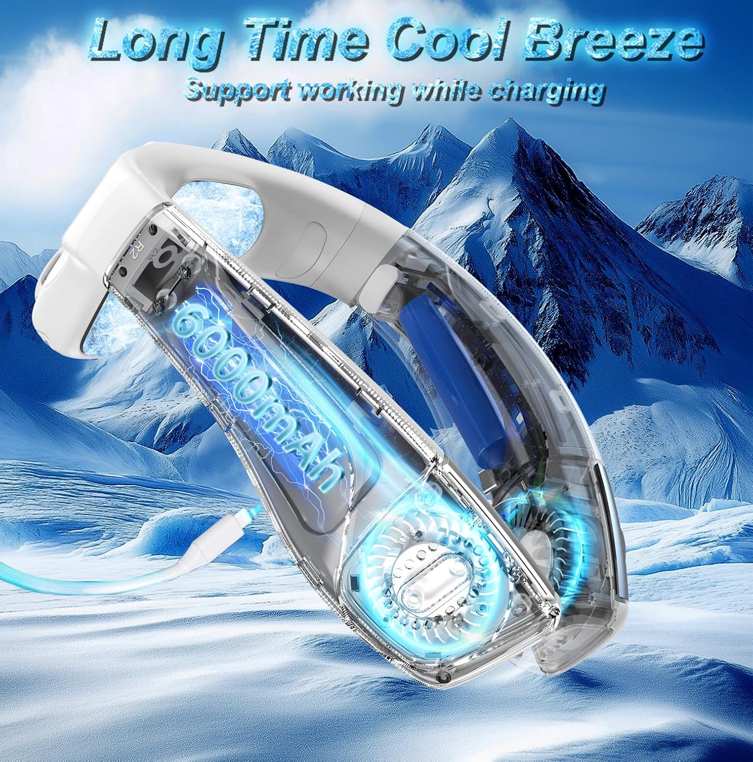 Ventilatore da Collo Portatile 6000mAh, Bianco - immagine 6