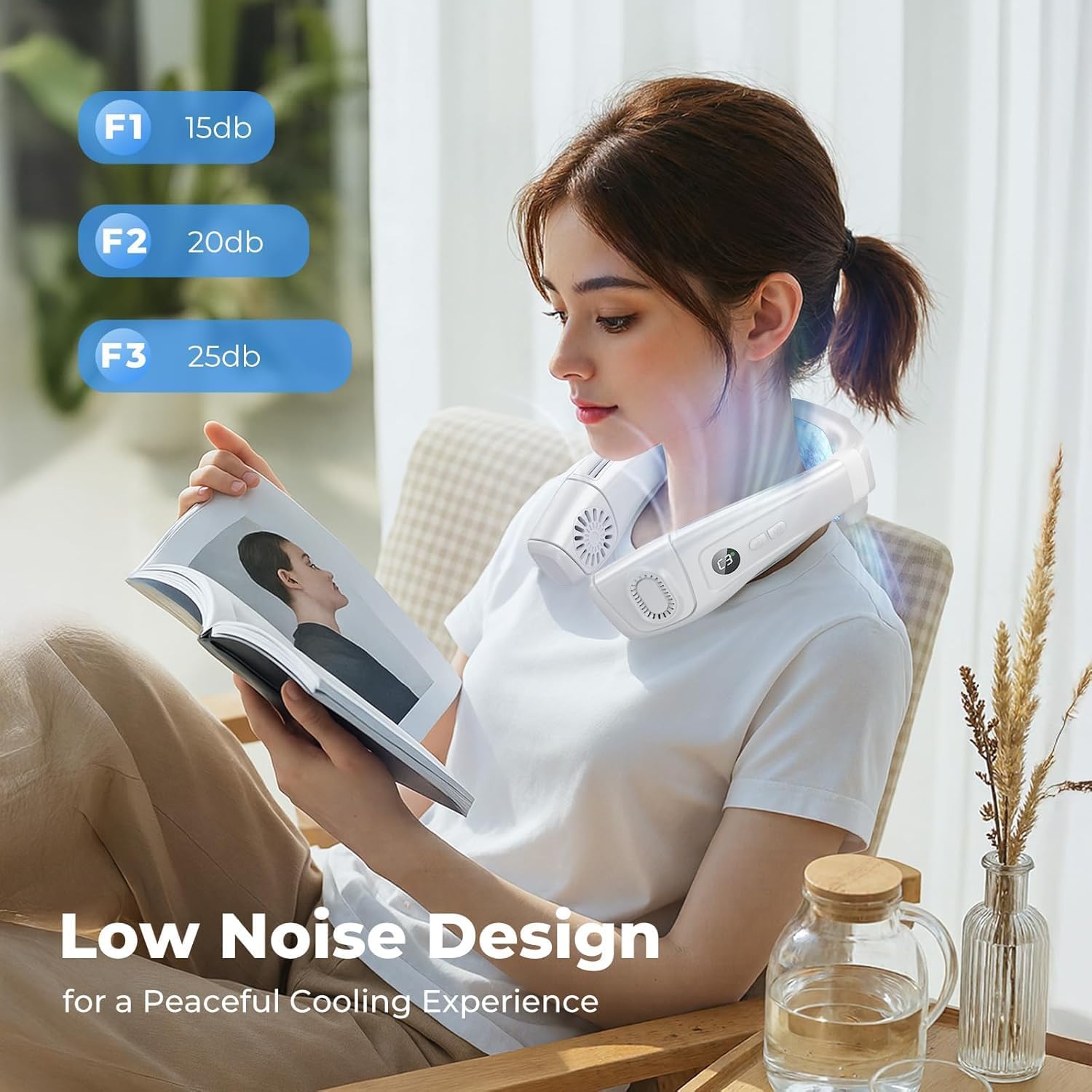 Ventilatore da Collo Portatile 6000mAh, Bianco - immagine 7