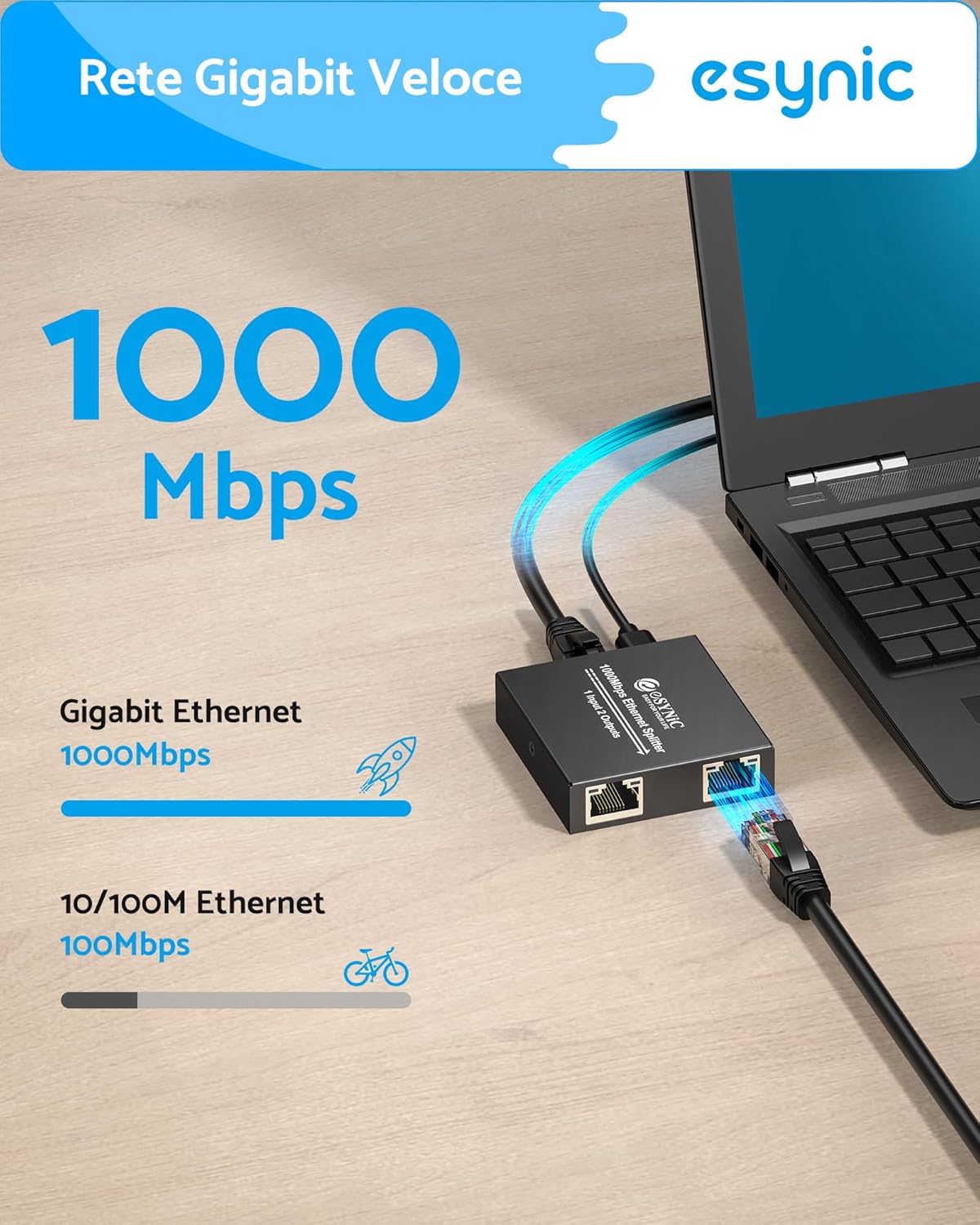 Esynic Gigabit Ethernet Splitter 1 in 2 Out - immagine 3