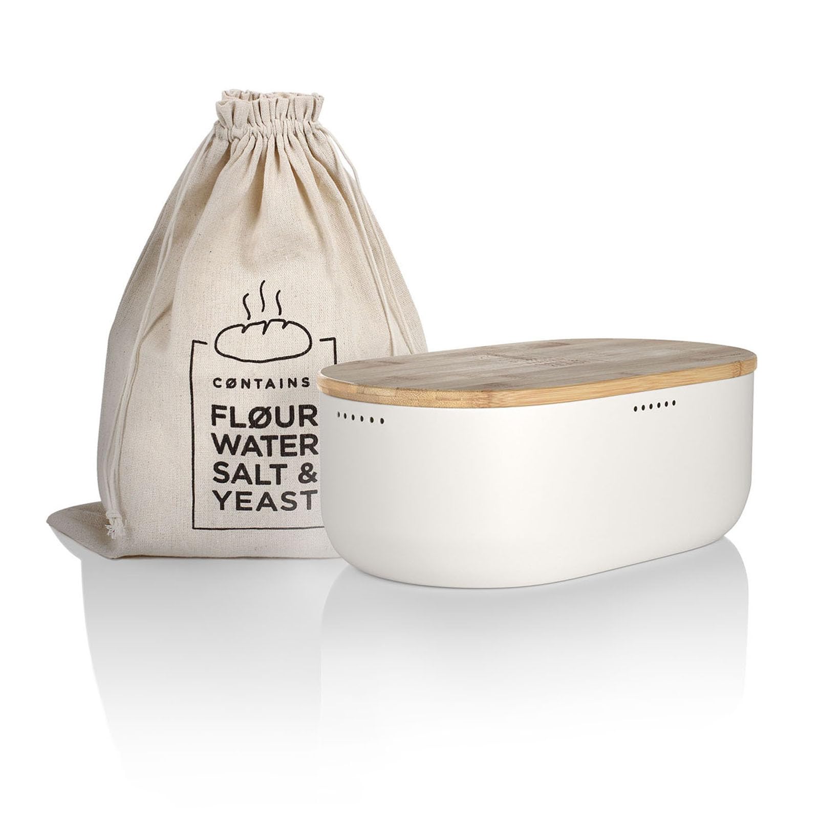 Lars Nysøm Portapane in Metallo con Sacchetto Lino, White