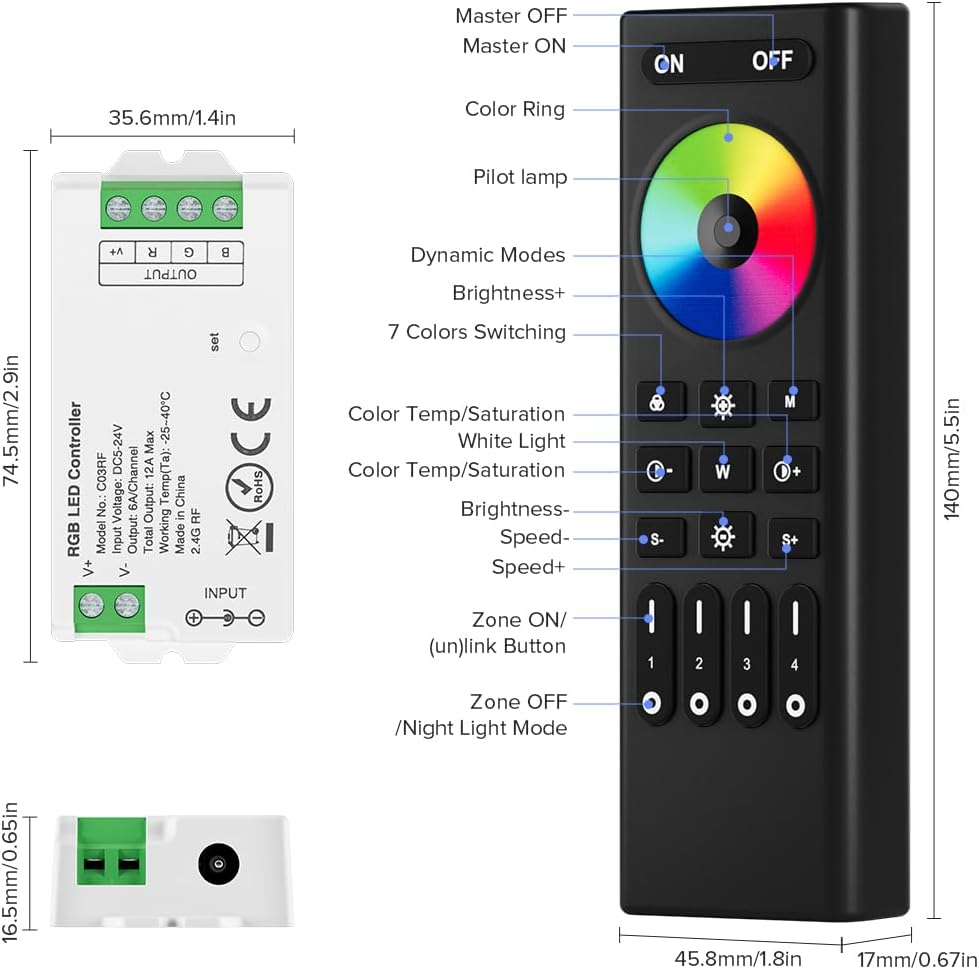 Btf-lighting Kit Controllore RGB 4 Zone RF 2.4GHz - immagine 5