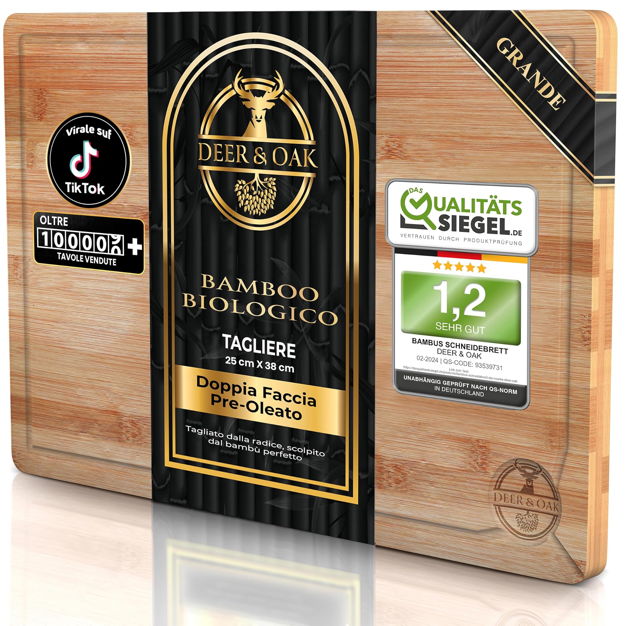 Deer & Oak Tagliere da Cucina in Bambù 38x25x2cm