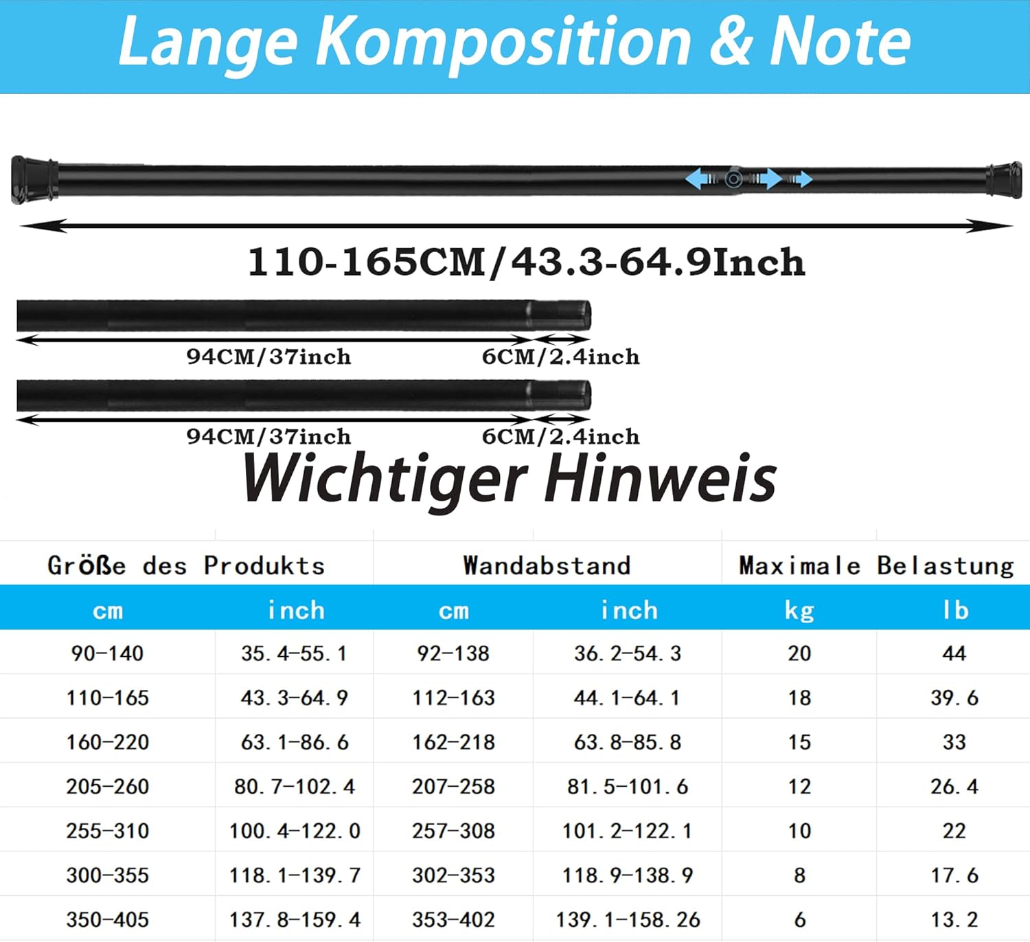 Aiitomg Asta Tenda Doccia 4m Extra Lunga, Bianca - immagine 3