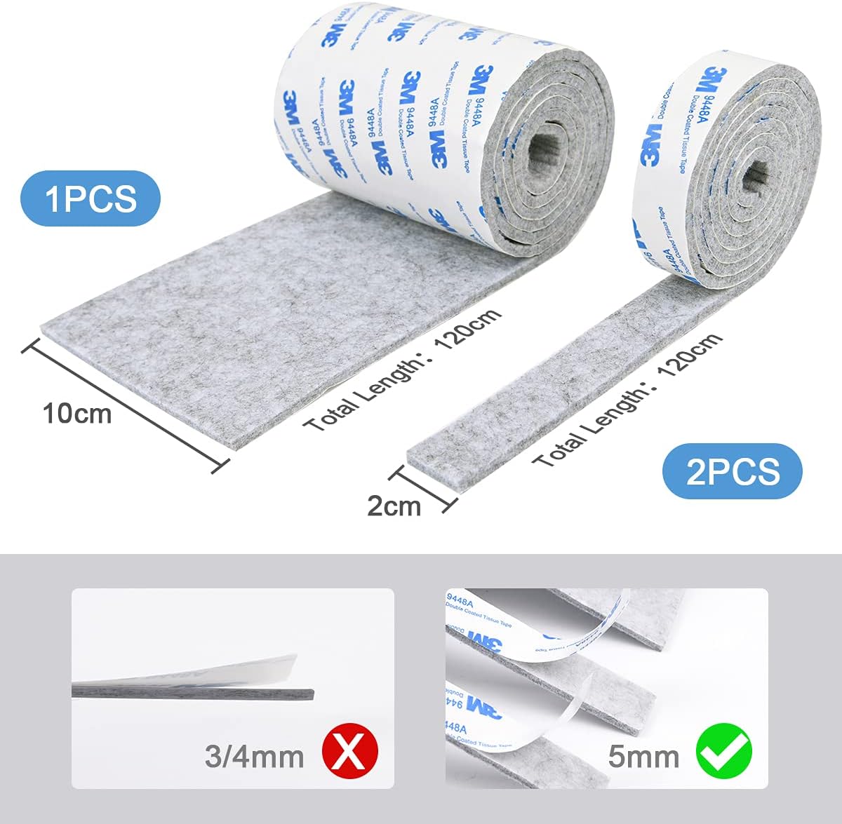 Vicloon Feltrini per Mobili - 3 Rotoli Adesivi - immagine 7