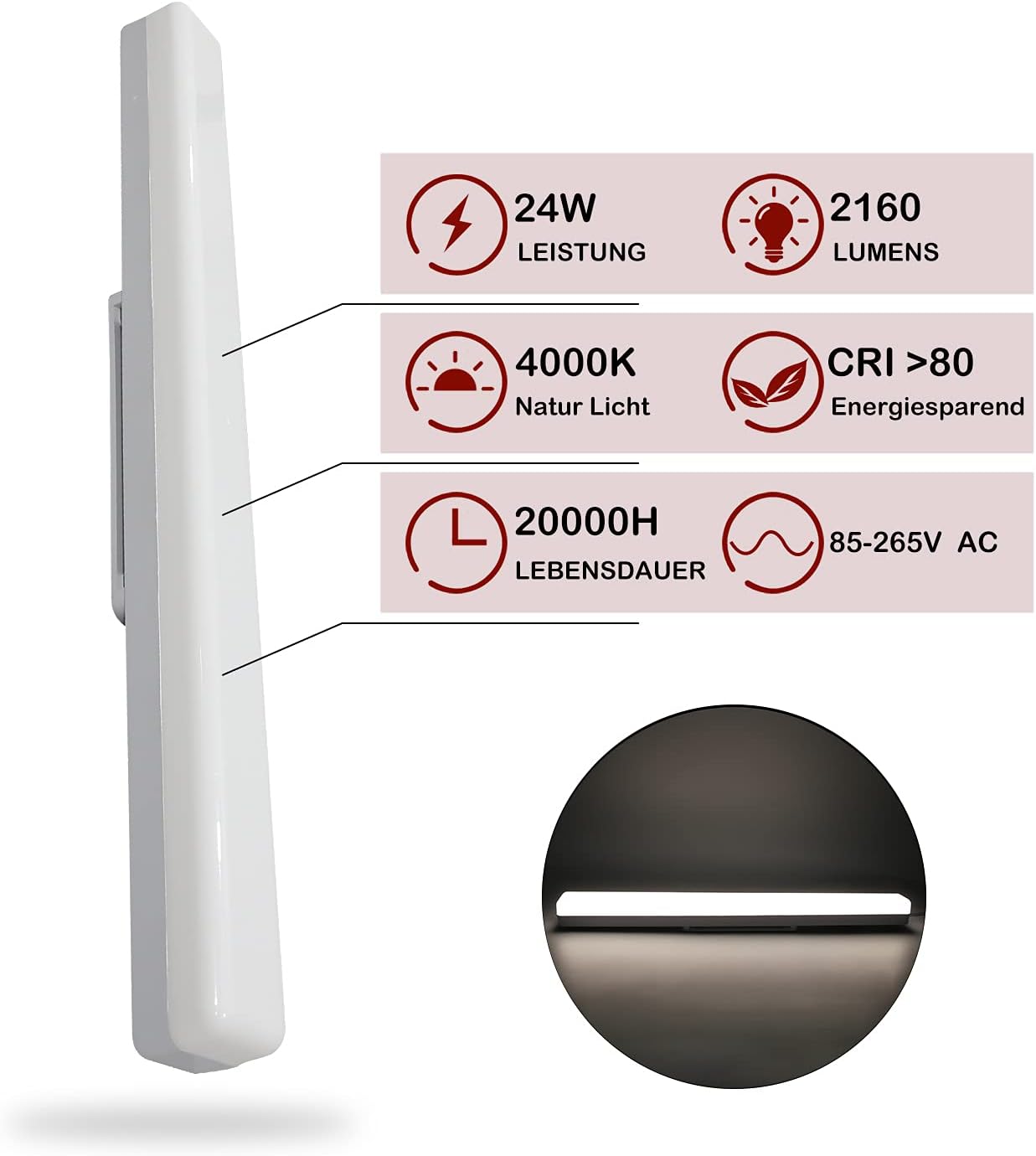 Cbjktx Plafoniera LED 24W Moderna 4000K 60CM - immagine 4