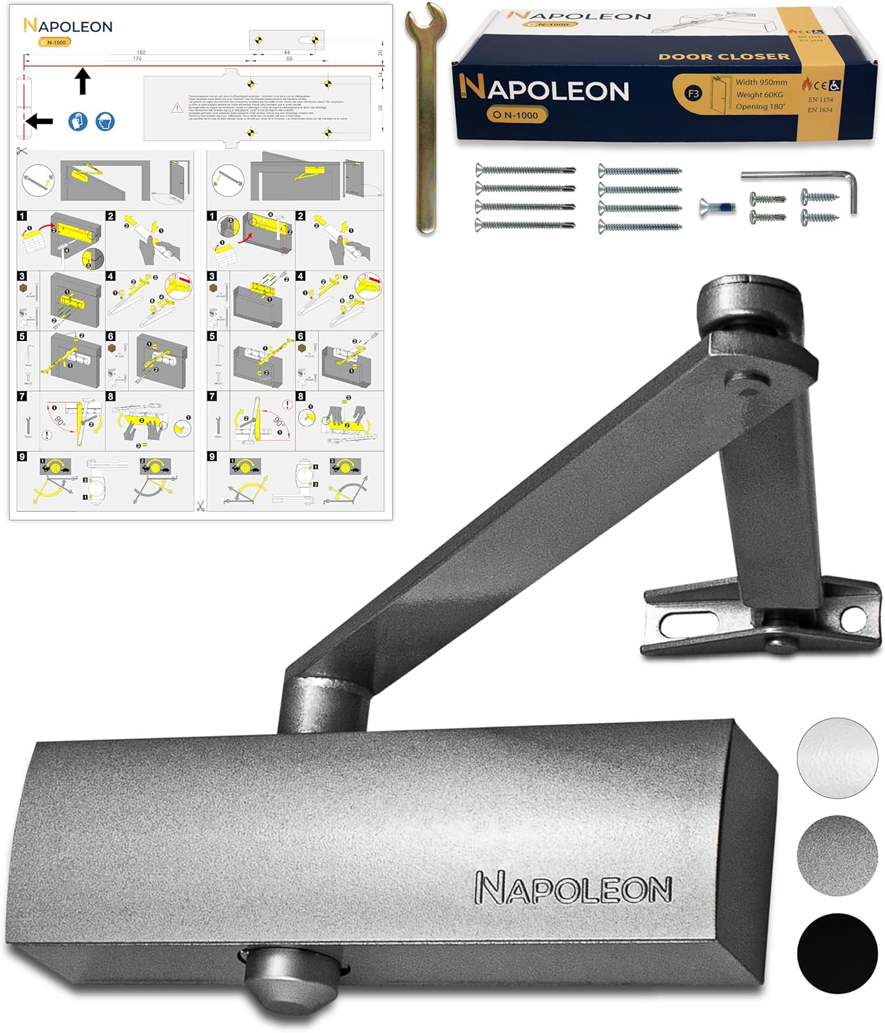 Napoleon N-1000 Chiudiporta Automatico Robusto, Argento - immagine 1