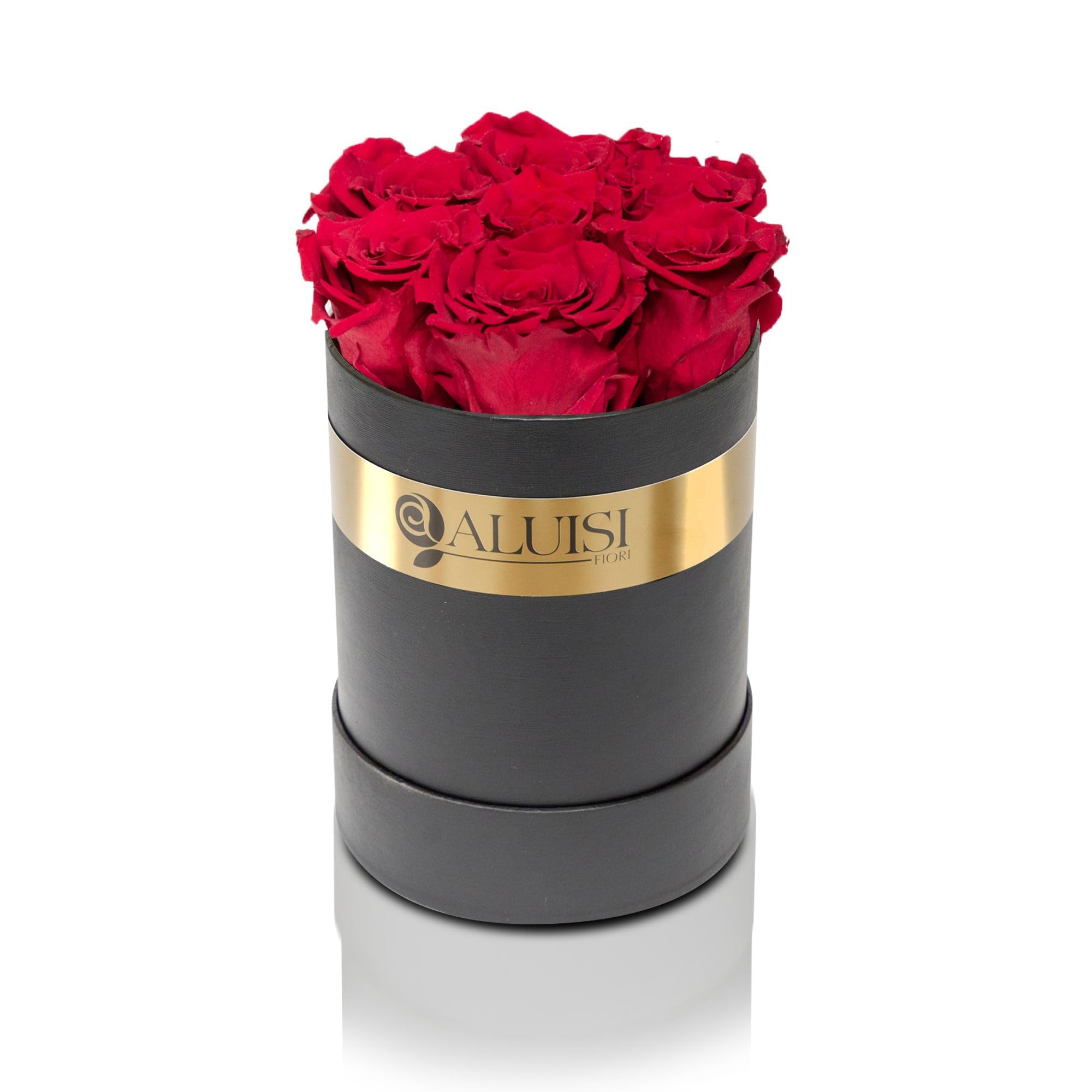 Aluisi Fiori - Box Nera con 7 Rose Rosse Stabilizzate