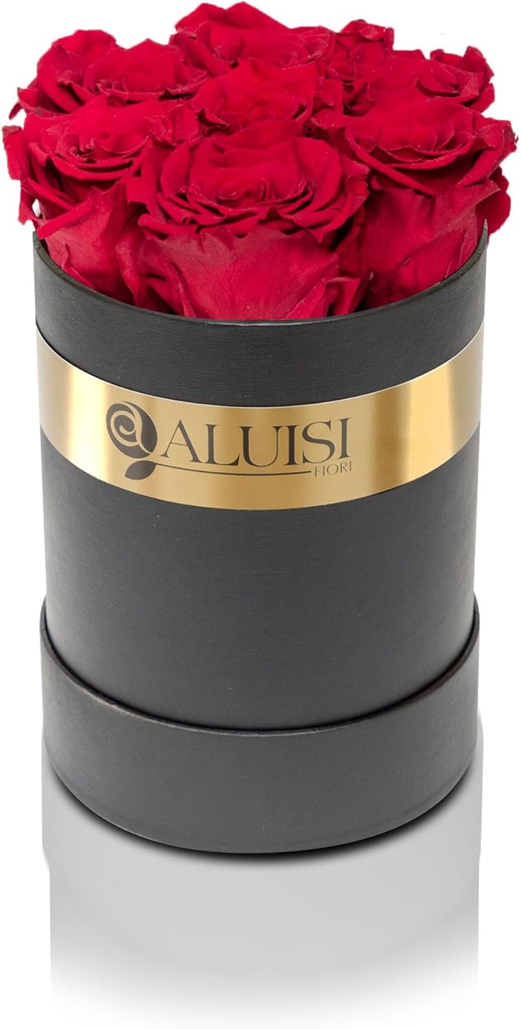 Aluisi Fiori - Box Nera con 7 Rose Rosse Stabilizzate - immagine 1