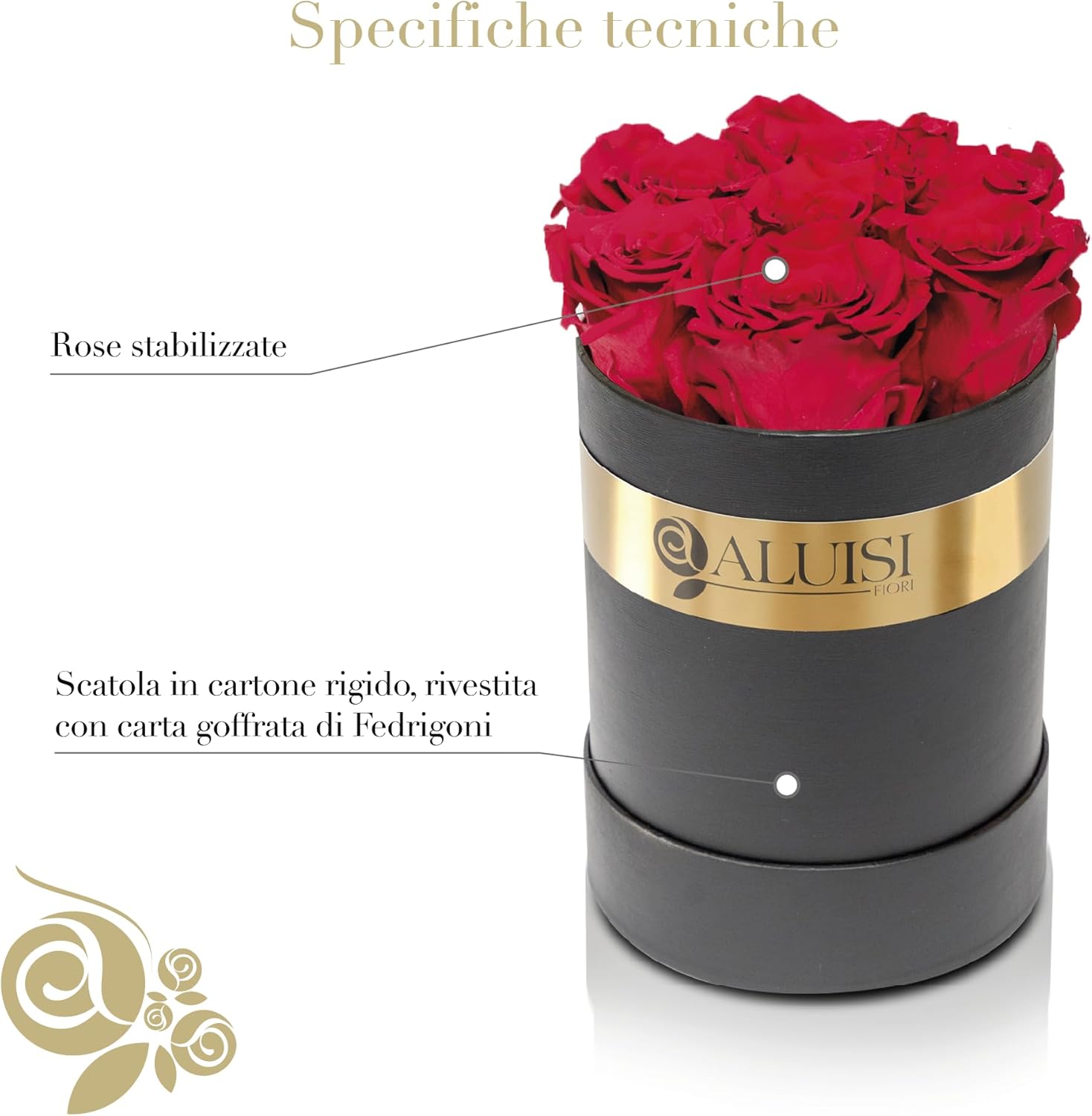 Aluisi Fiori - Box Nera con 7 Rose Rosse Stabilizzate - immagine 2