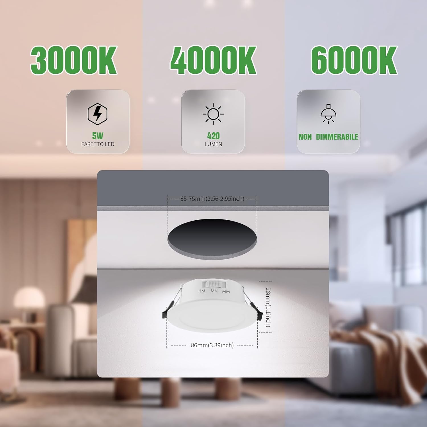 Grebeam 20 Pezzi Faretti LED Incasso 5W IP44 - immagine 2