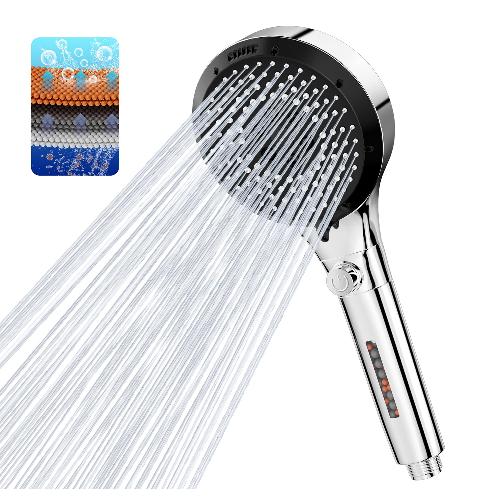 Vinabo Doccino per Doccia Anticalcare 6 Funzioni, Argento