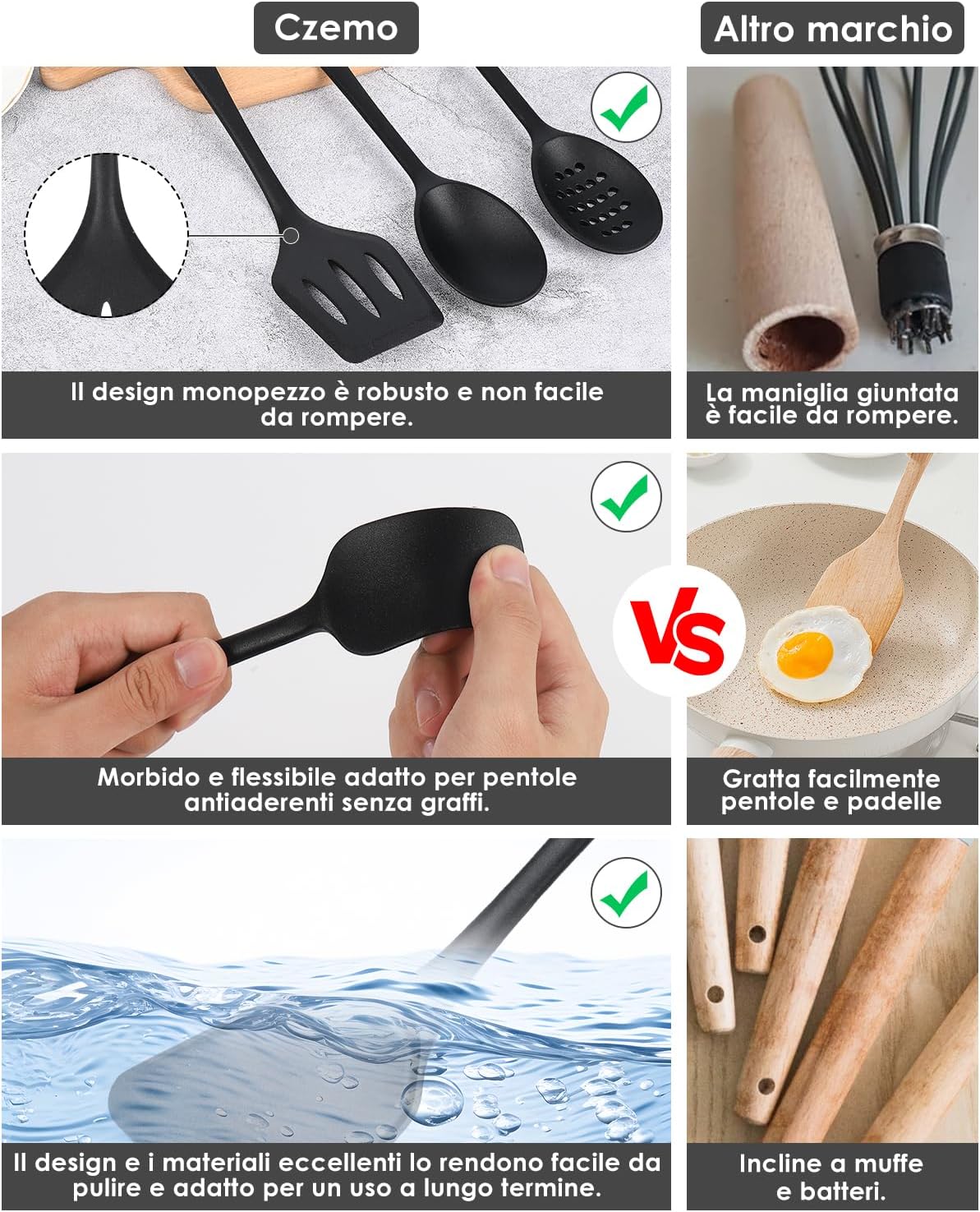 Czemo Utensili Cucina Silicone - Set 44 Pezzi con Secchio - immagine 4