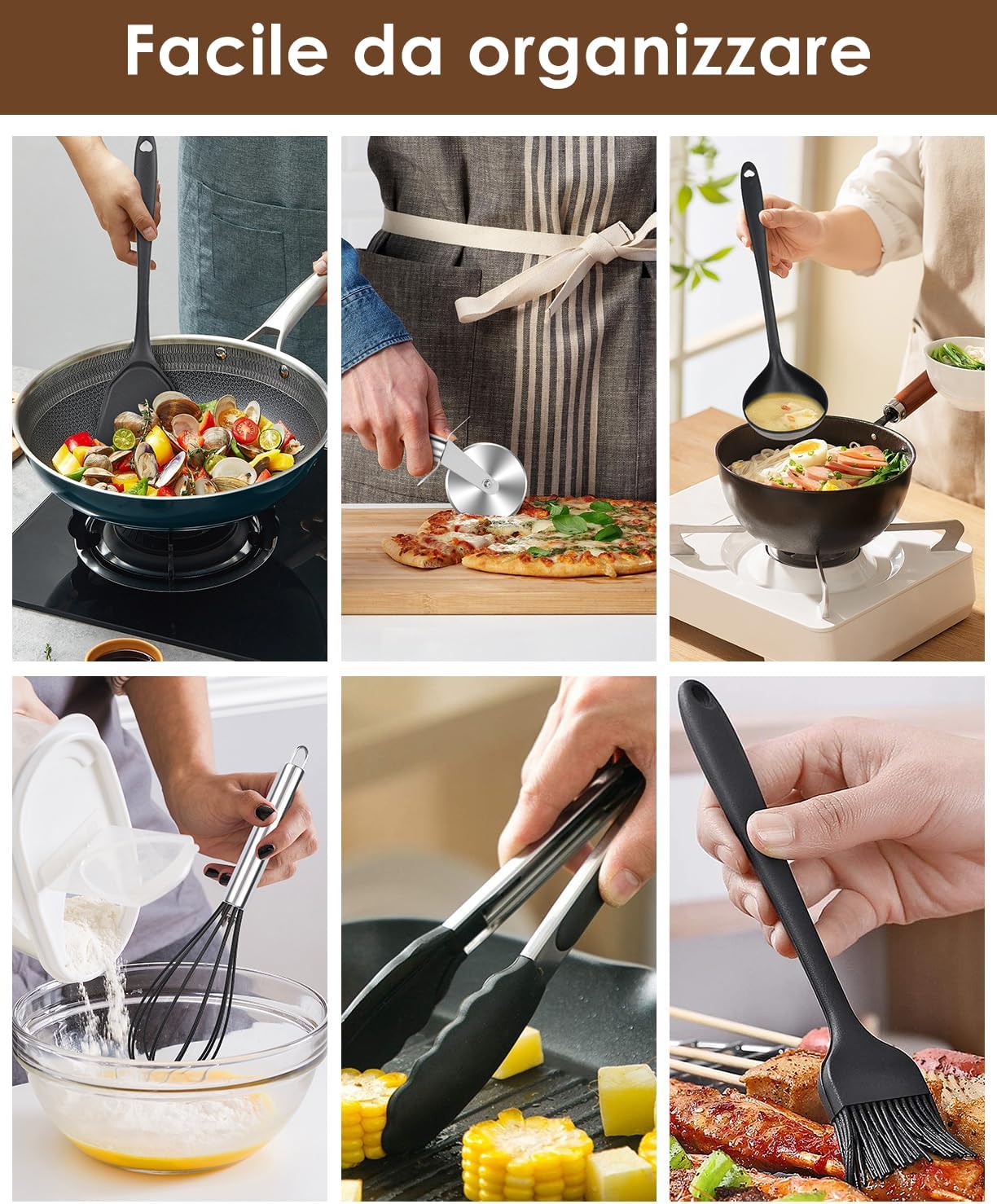 Czemo Utensili Cucina Silicone - Set 44 Pezzi con Secchio - immagine 6