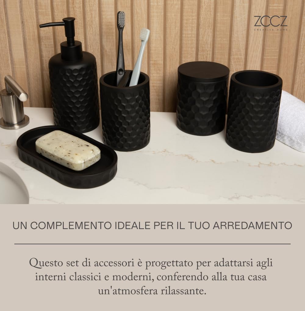 Zccz Set Accessori Bagno 6 Pezzi, Nero - immagine 2
