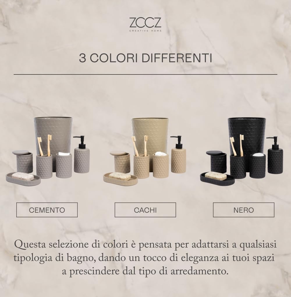 Zccz Set Accessori Bagno 6 Pezzi, Nero - immagine 4