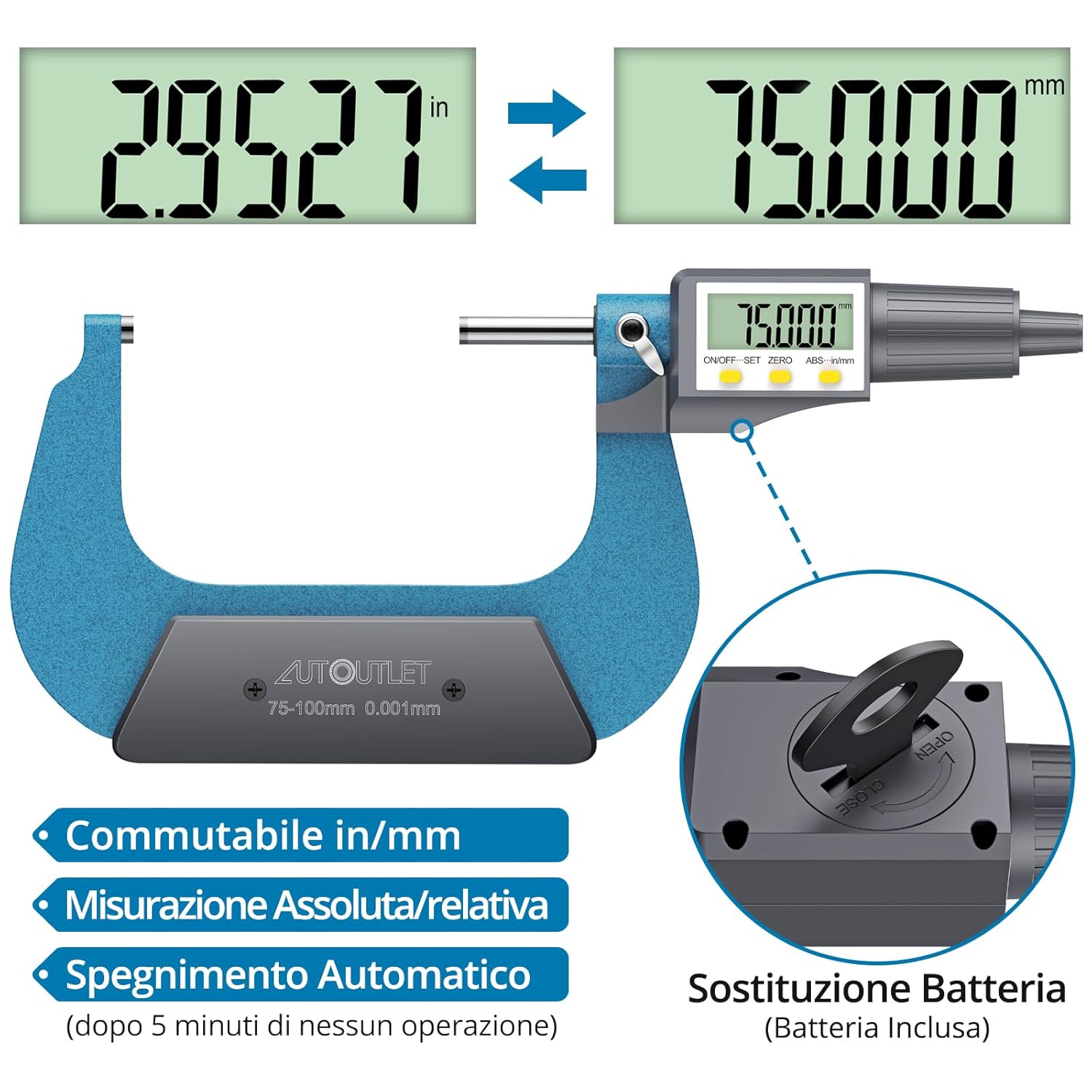 Autoutlet Micrometro Digitale Esterno 75-100mm - immagine 5