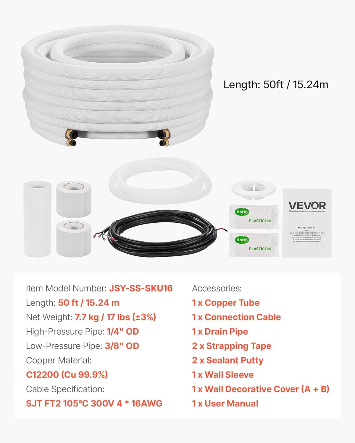 Vevor Set Tubi Mini Split Rame 15,2m - immagine 7