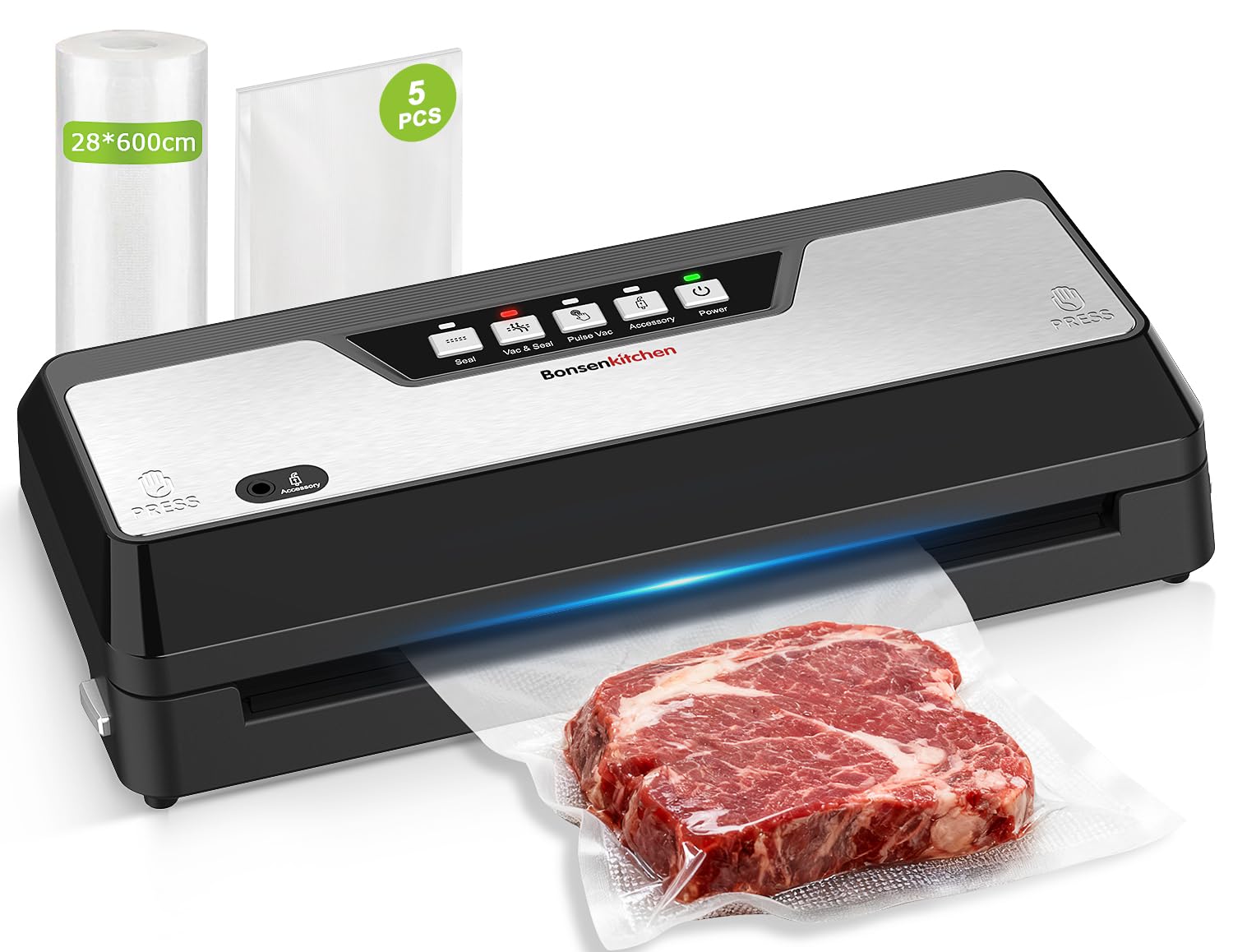 Bonsenkitchen - Macchina Sottovuoto con Taglierina Integrata, Nero