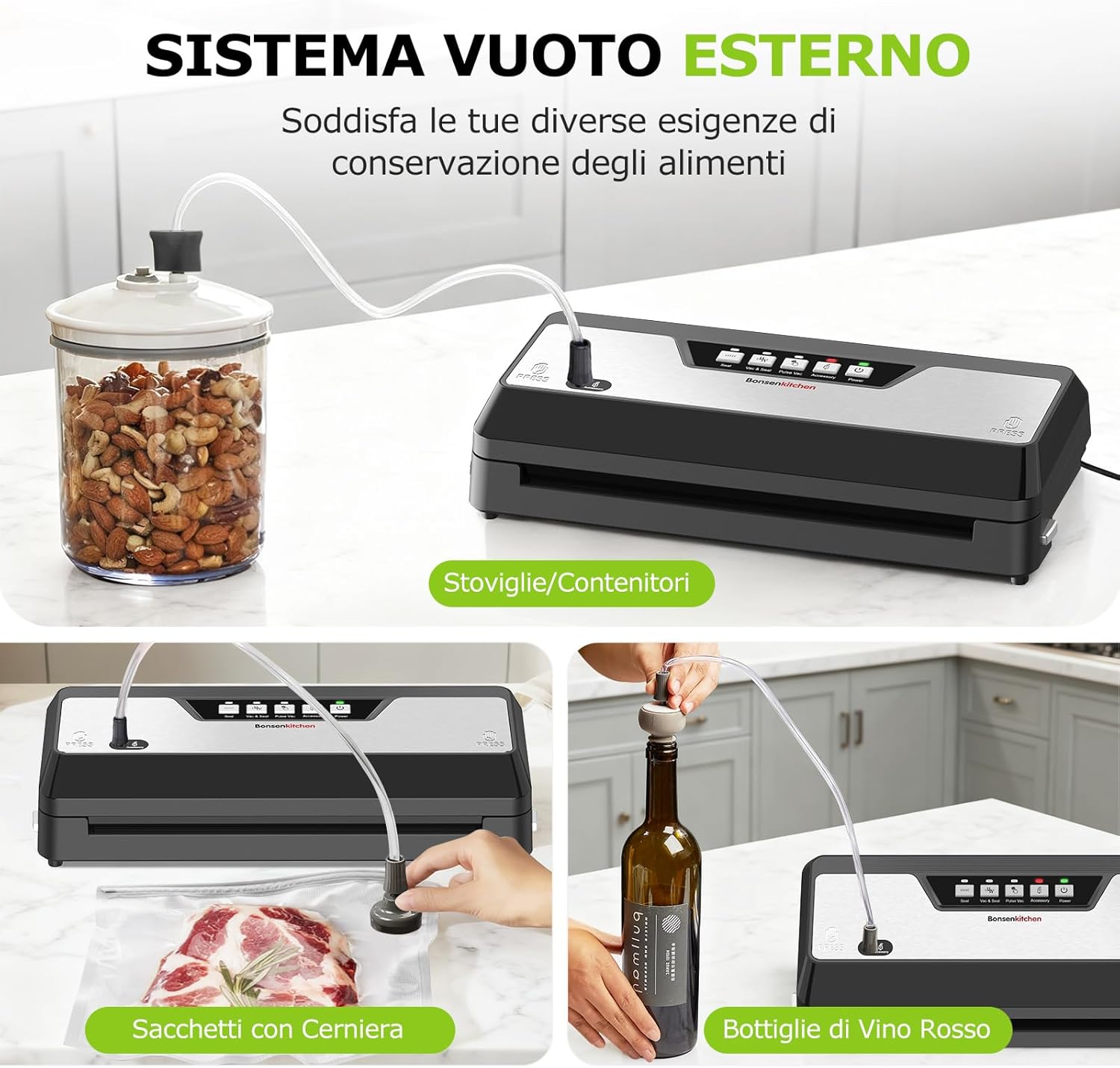 Bonsenkitchen - Macchina Sottovuoto con Taglierina Integrata, Nero - immagine 6