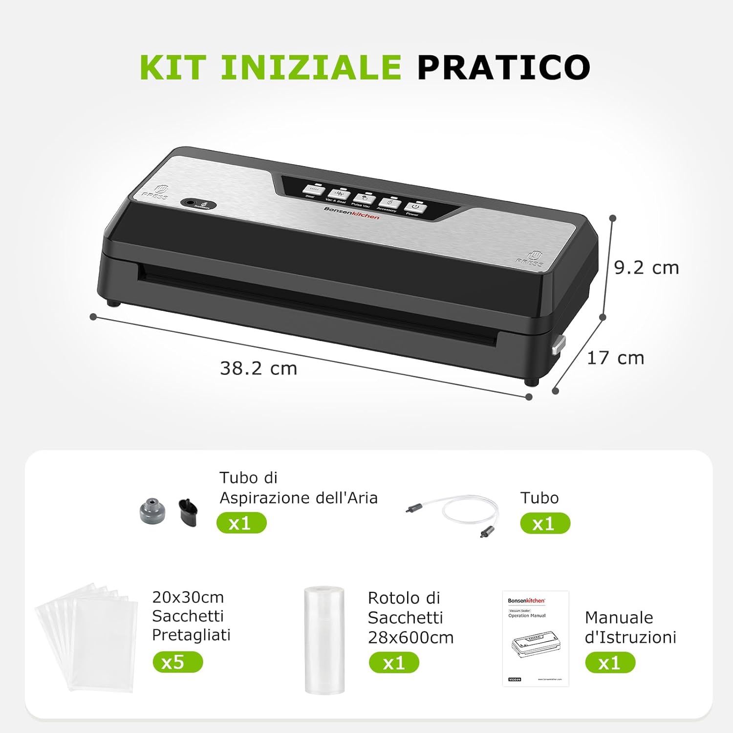 Bonsenkitchen - Macchina Sottovuoto con Taglierina Integrata, Nero - immagine 7