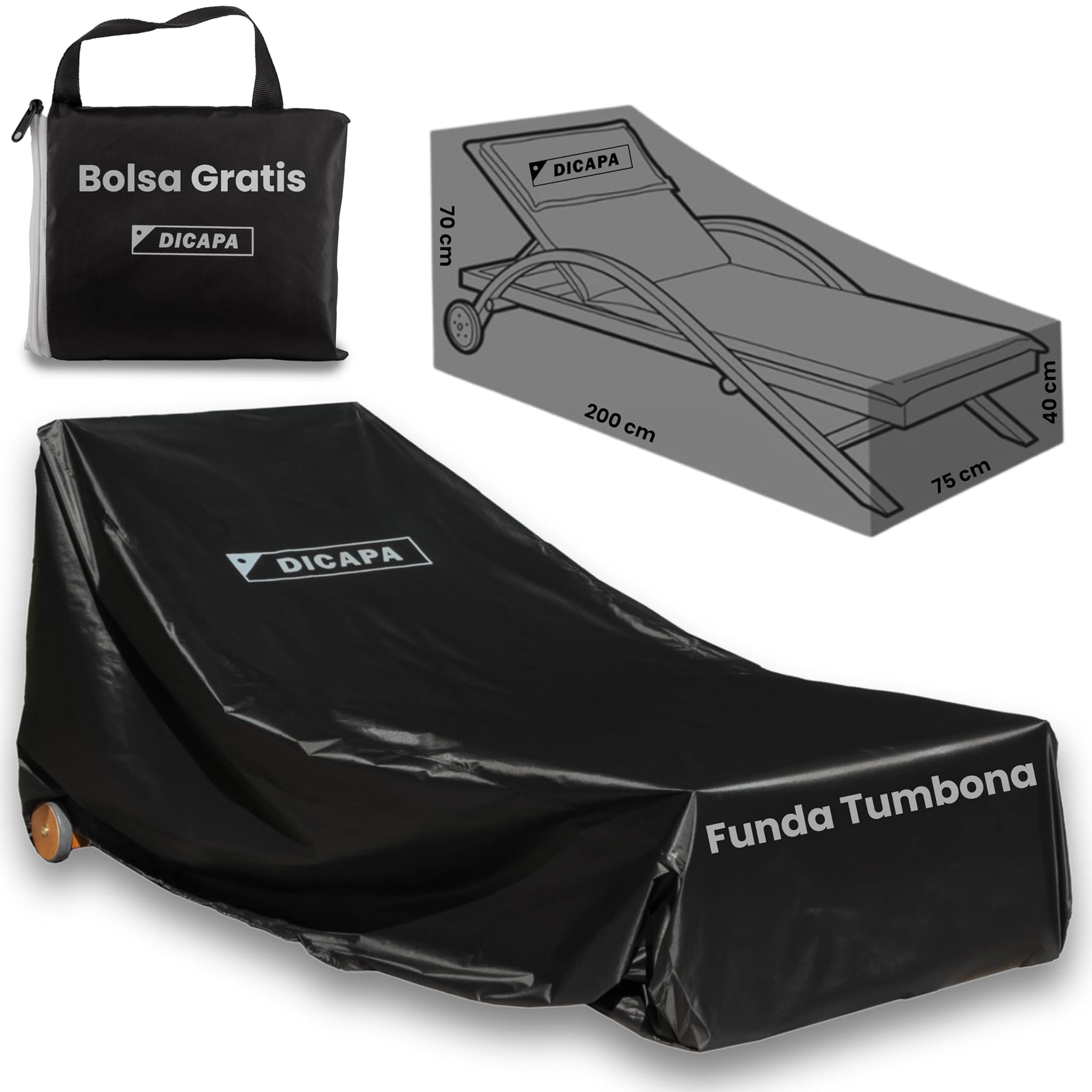 DICAPA Fodera Impermeabile per Lettino da Giardino (Nero)