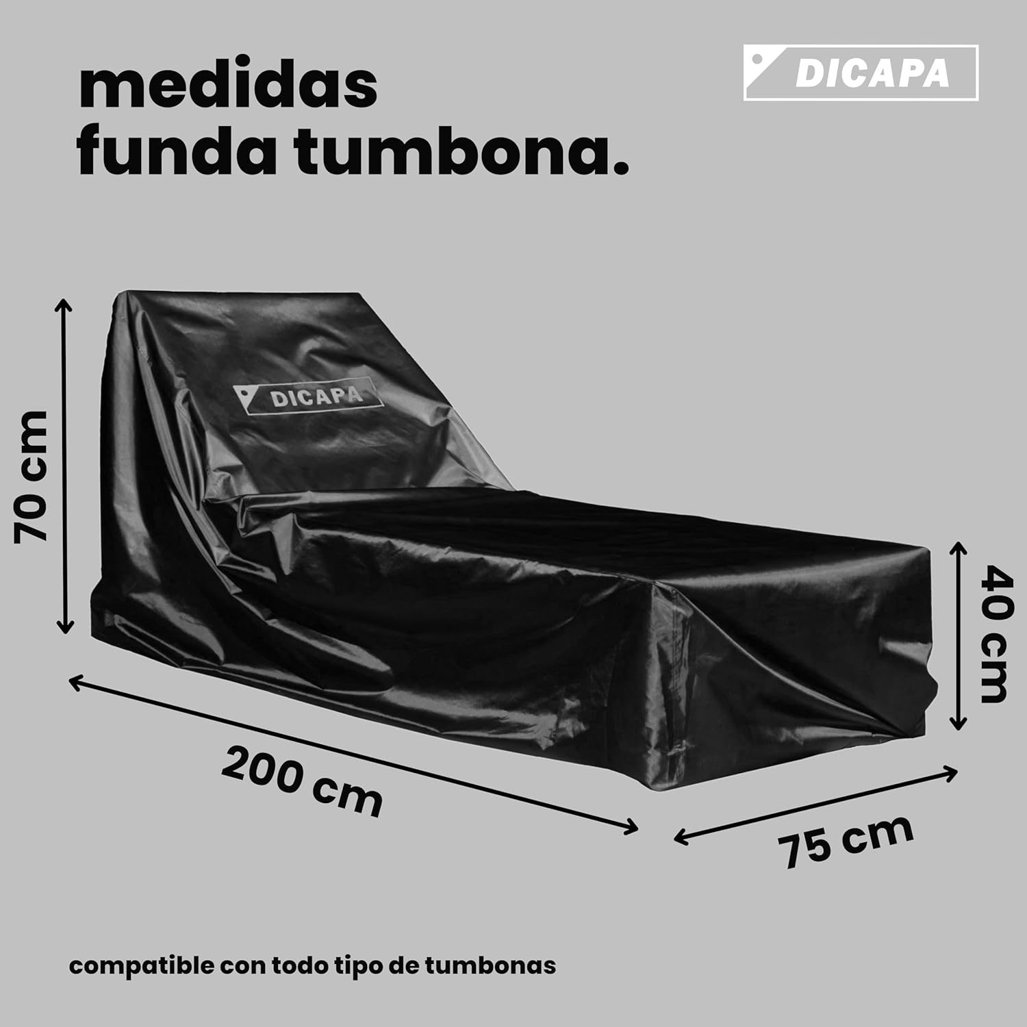 DICAPA Fodera Impermeabile per Lettino da Giardino (Nero) - immagine 2