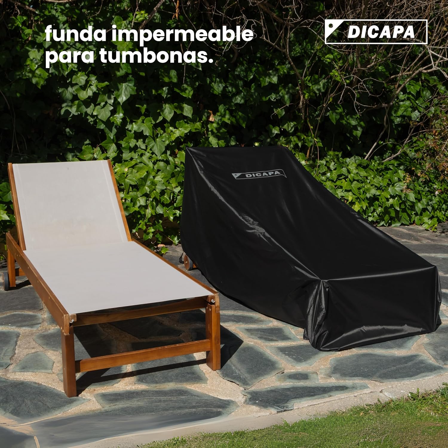 DICAPA Fodera Impermeabile per Lettino da Giardino (Nero) - immagine 3