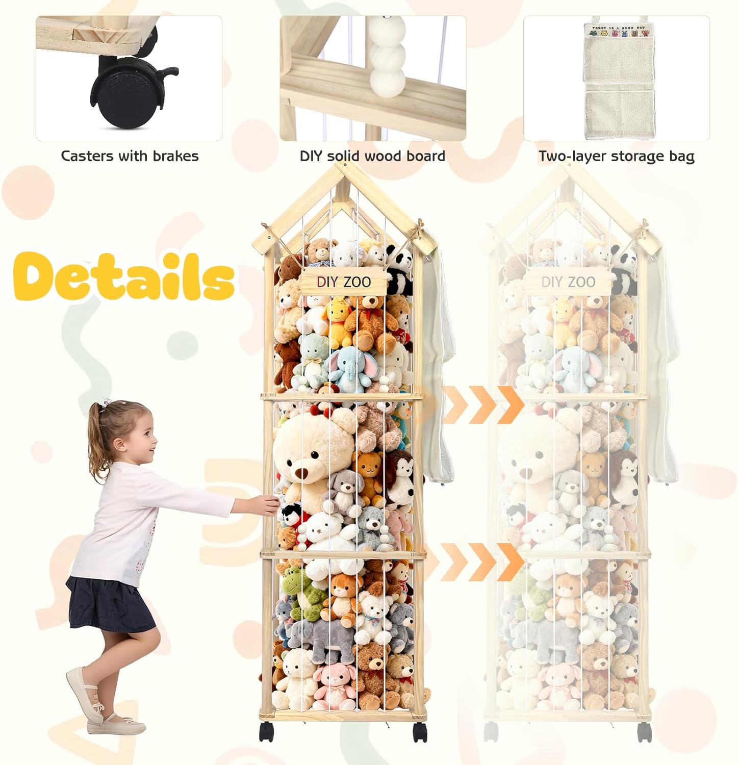 Scaffale Portaoggetti per Peluche 146x42x32cm in Legno - immagine 2