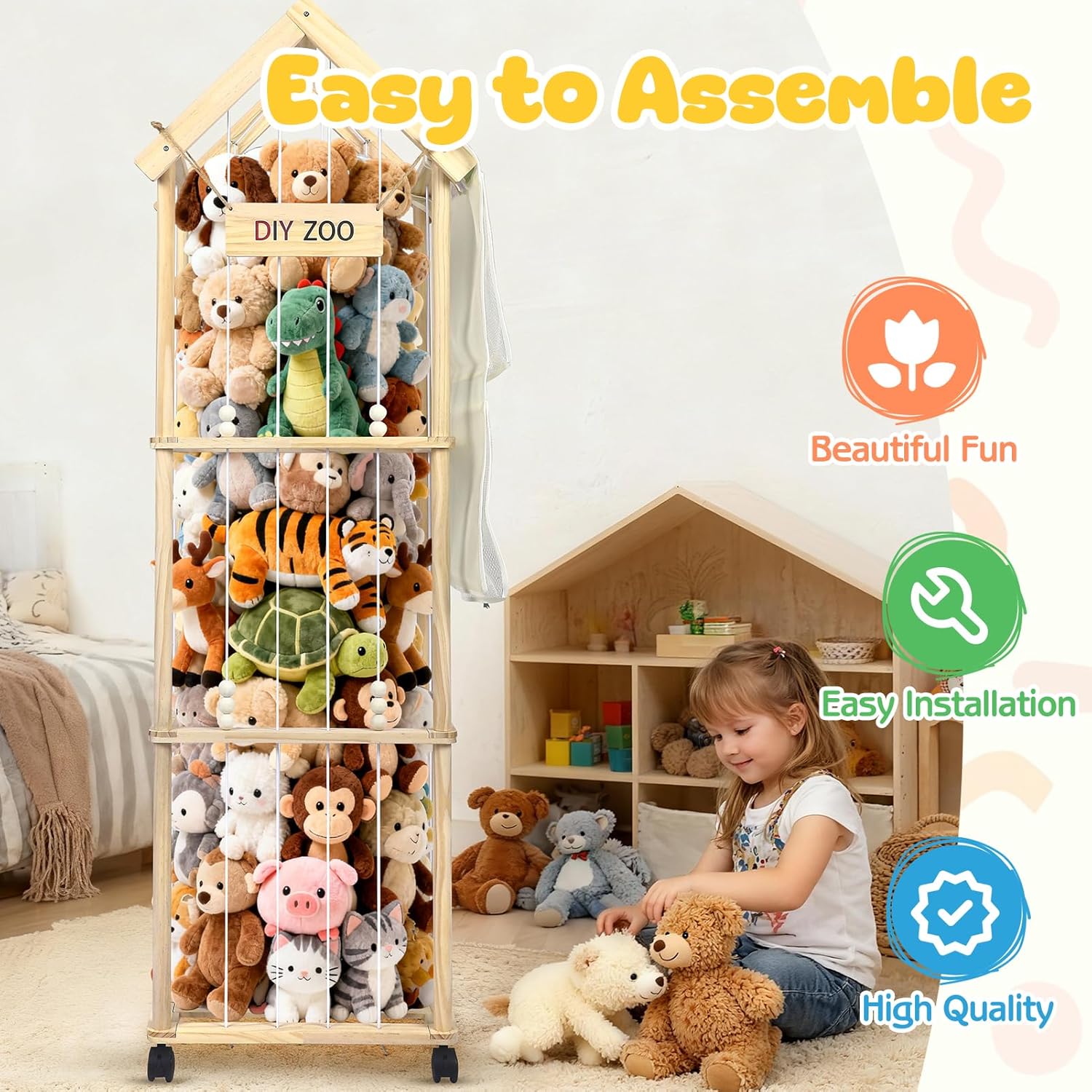 Scaffale Portaoggetti per Peluche 146x42x32cm in Legno - immagine 3