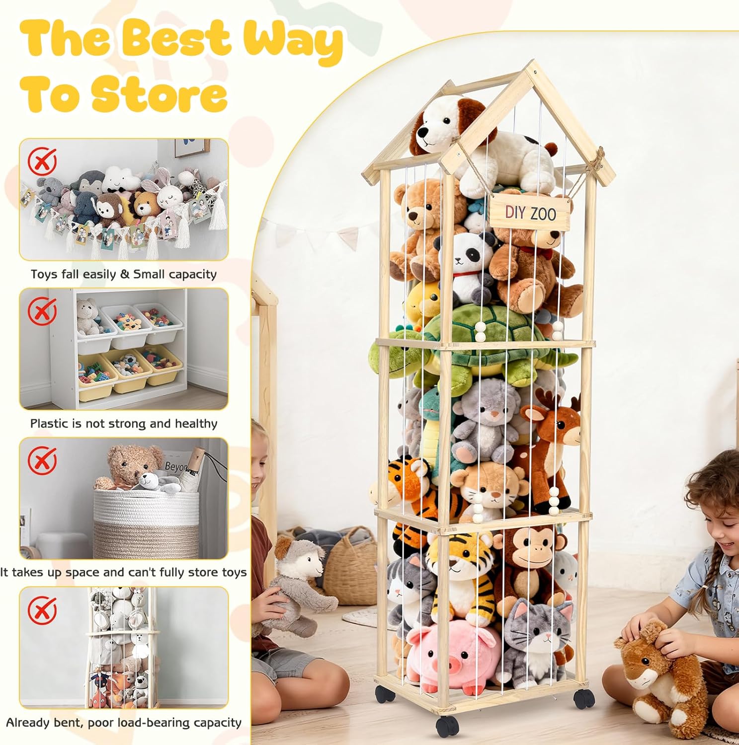 Scaffale Portaoggetti per Peluche 146x42x32cm in Legno - immagine 4