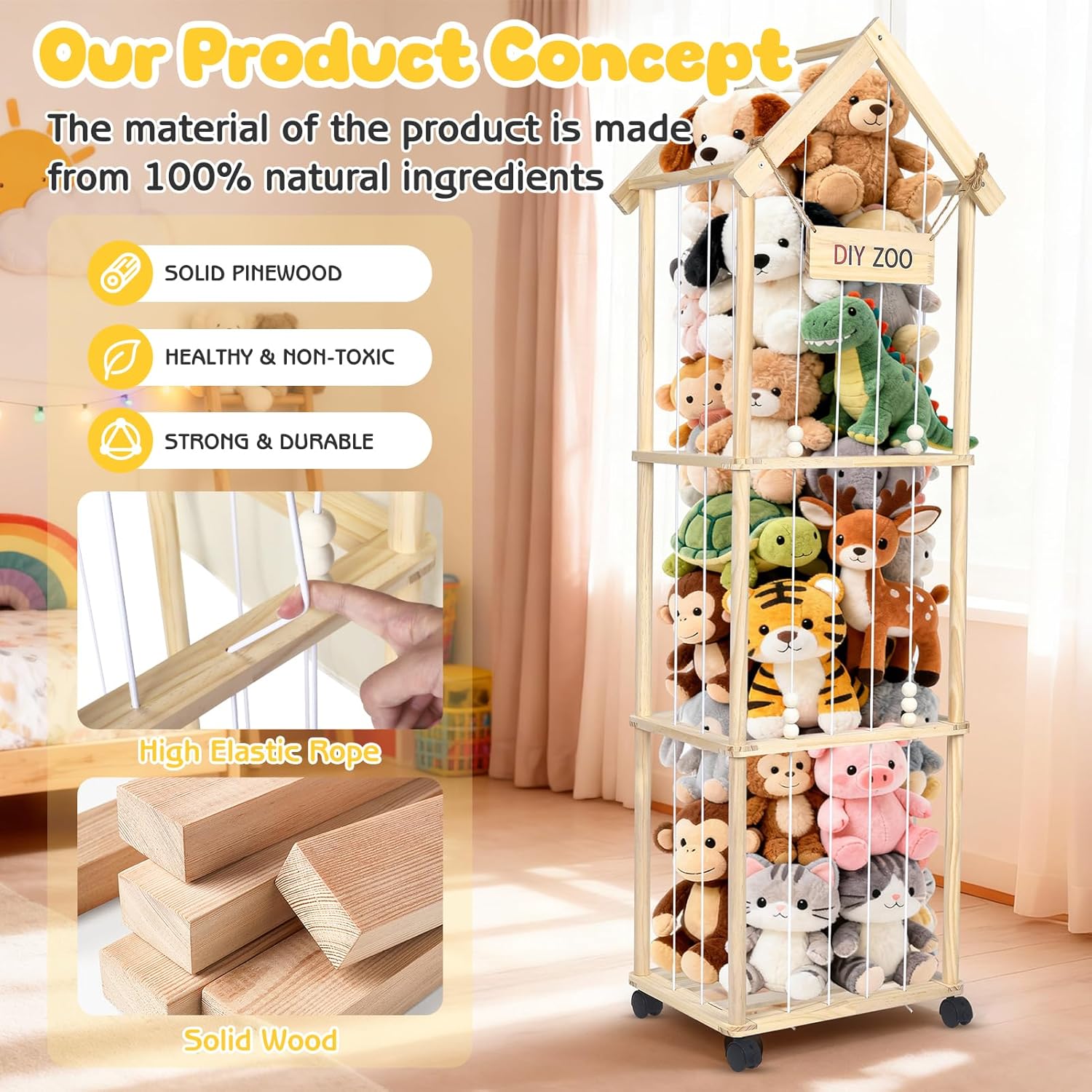 Scaffale Portaoggetti per Peluche 146x42x32cm in Legno - immagine 5