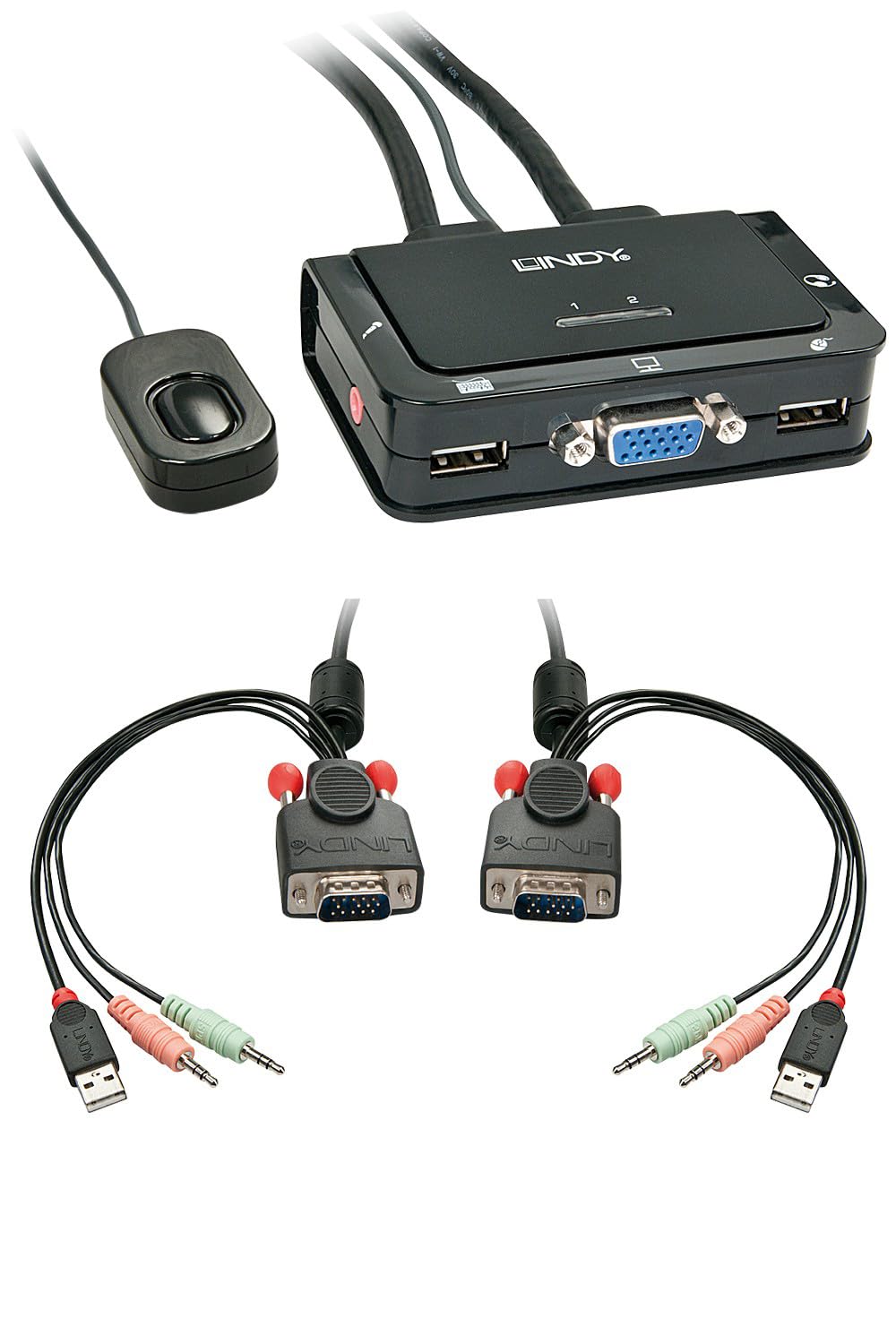 Lindy 42342 KVM Switch Compact USB Audio VGA, 2 Porte