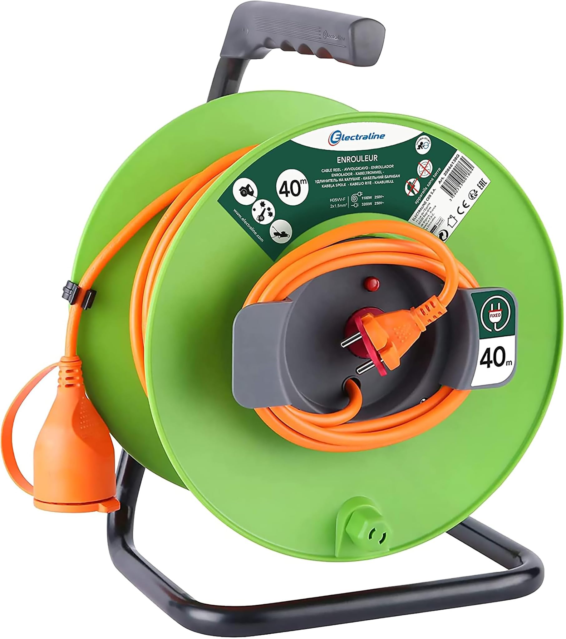 Electraline 20866138G - Avvolgicavo da giardino, 40 m, colore: verde
