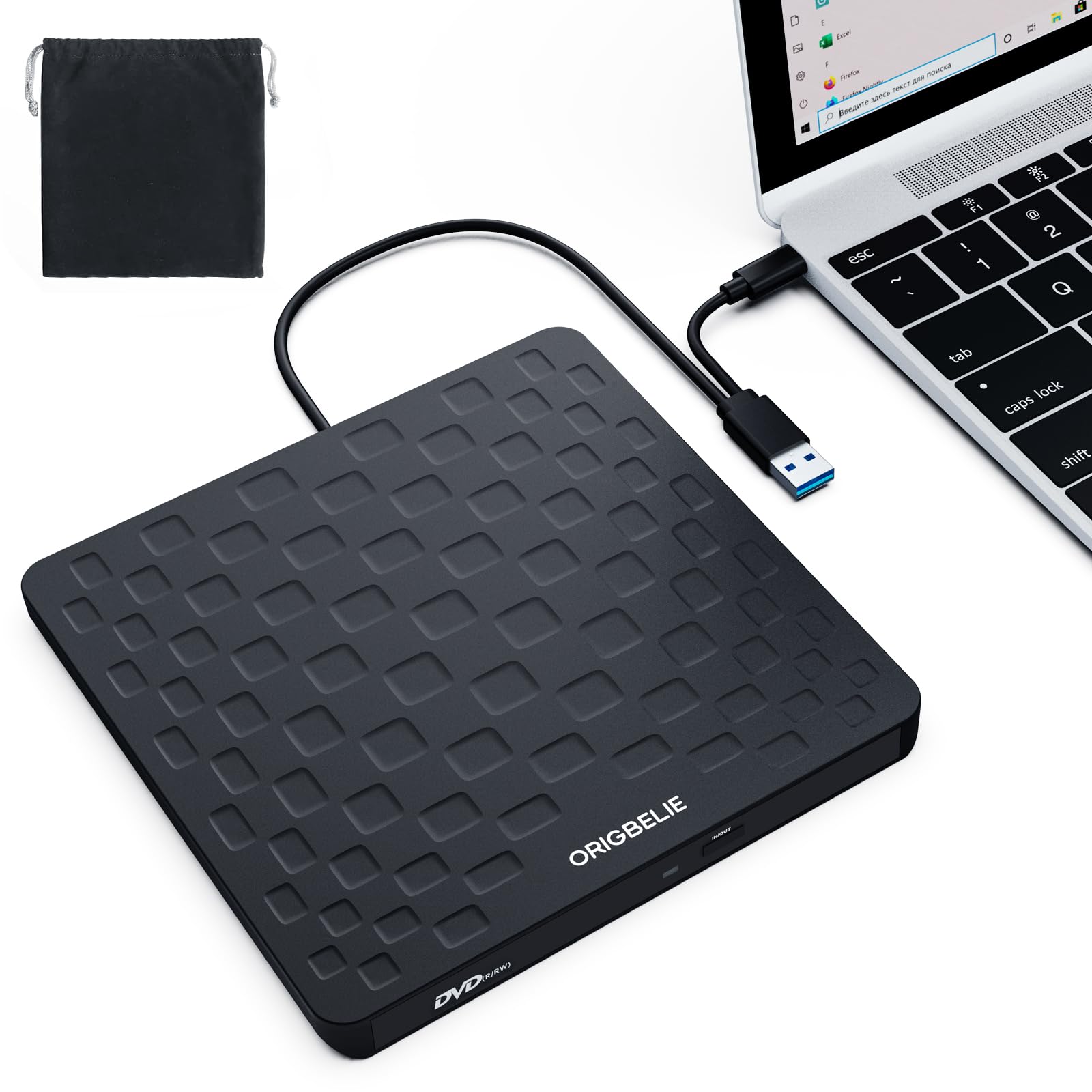 Origbelie Masterizzatore DVD Esterno USB 3.0 Type-C Ultra Slim, Nero