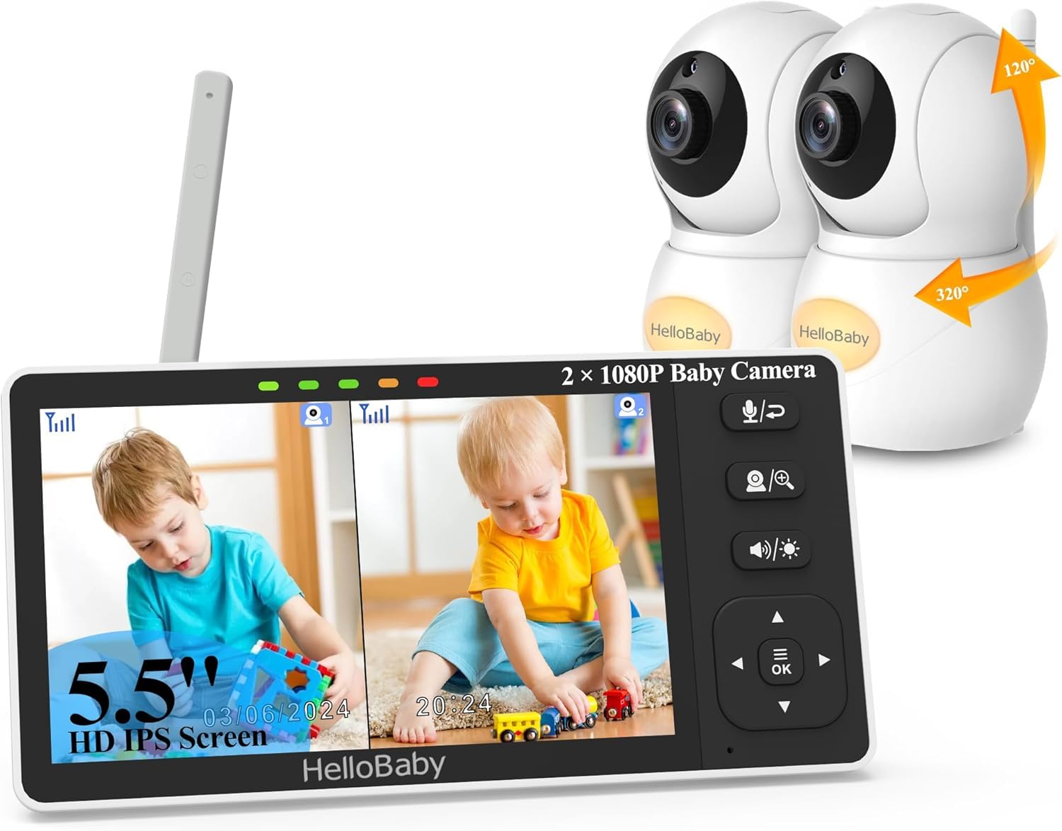 Hellobaby Baby Monitor 5.5'' Split-Screen con 2 Telecamere
