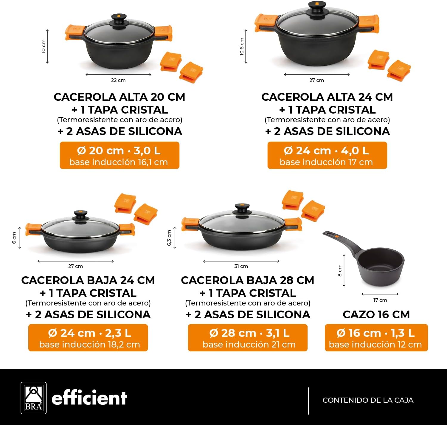Bra Efficient Batteria da Cucina 5 Pezzi, Nero - immagine 2