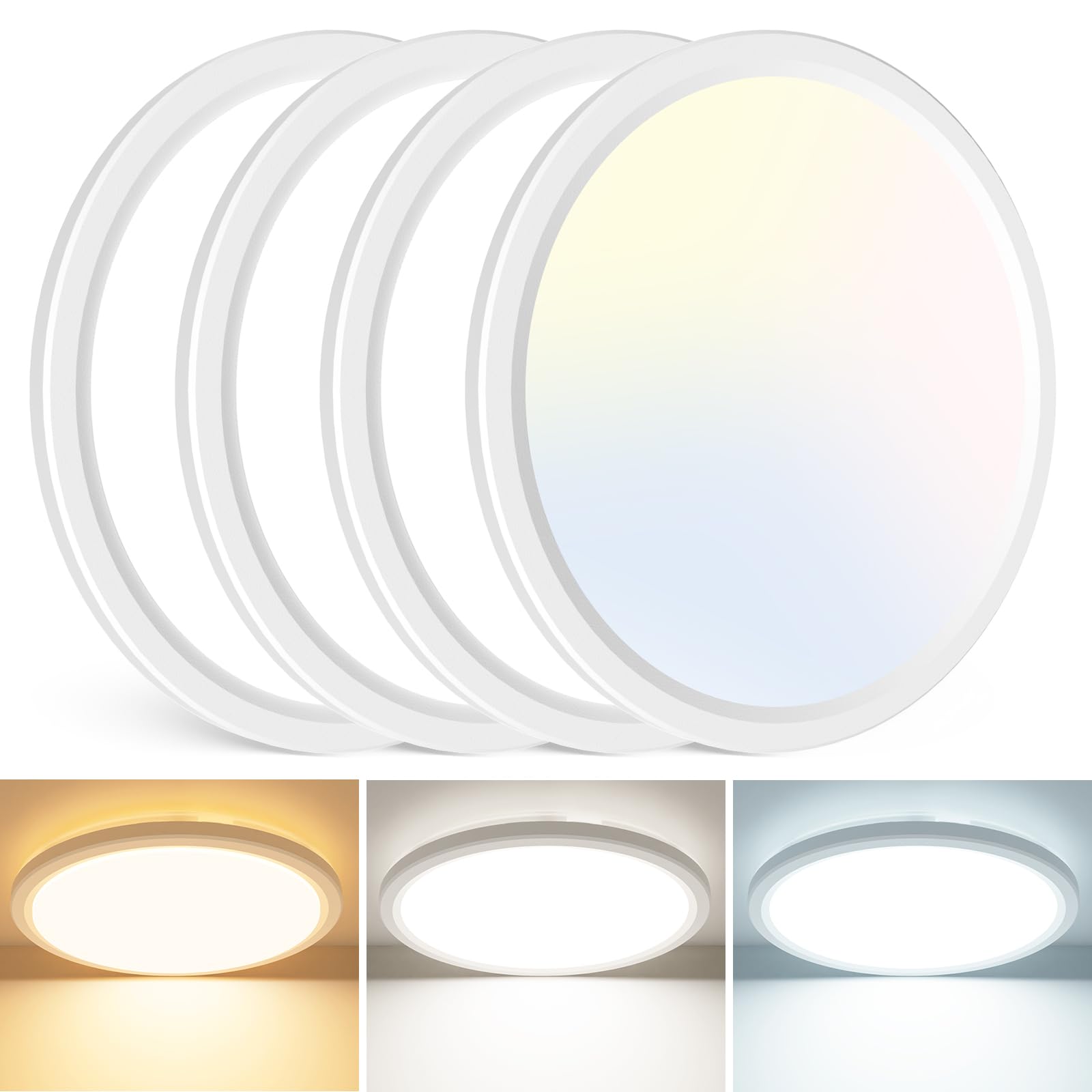 Slochi Plafoniera LED Soffitto Sottile 18W 4 Pezzi