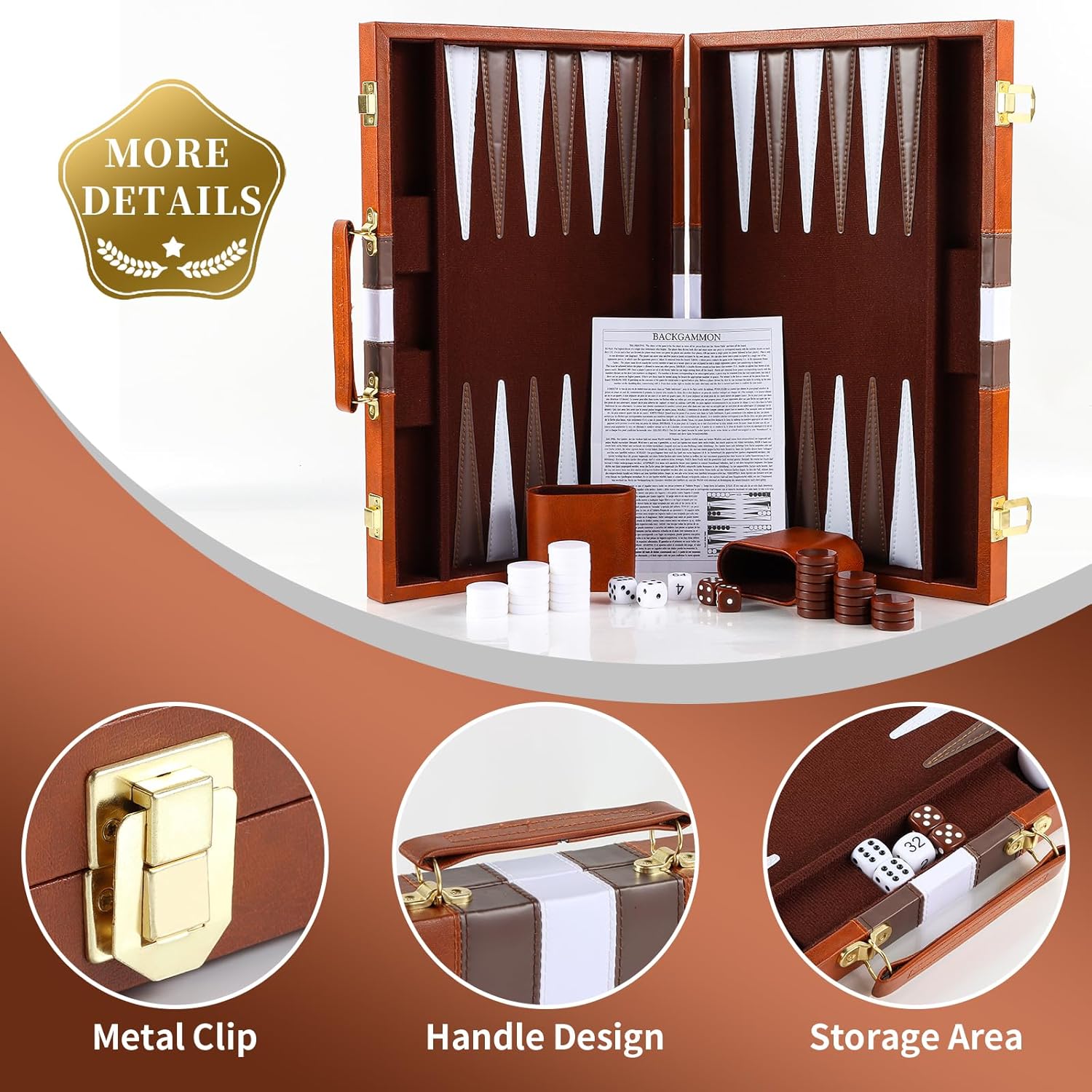 Set Backgammon Valigetta 11 Pollici, Marrone - immagine 5