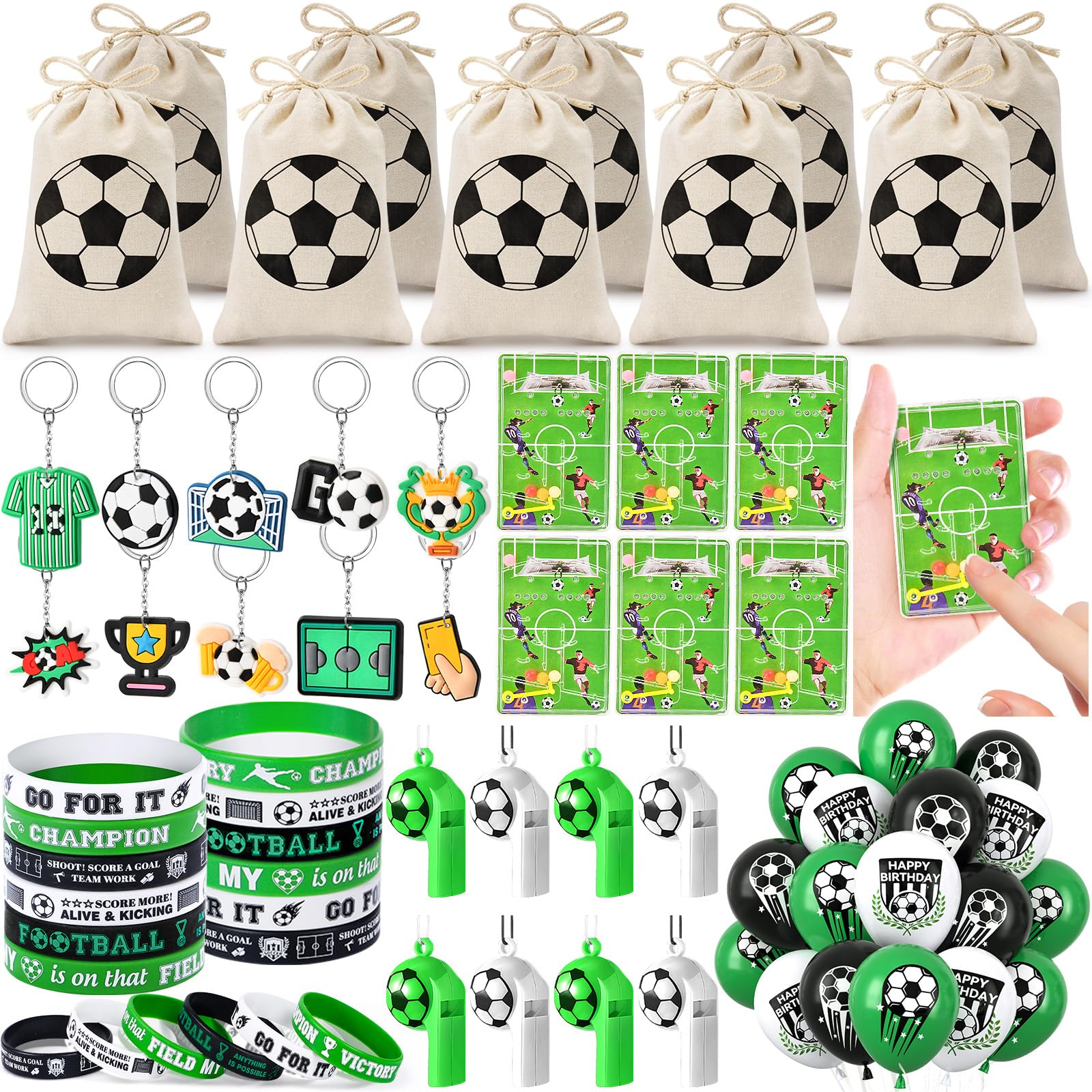 Gadget Compleanno Calcio Bambina Calcio Decorazioni Palloncino Giochi di Calcio Flipper Borsa Morbida Braccialetto Silicone Fischio Portachiavi Regalo Fine Festa Regalini Compleanno Bambini Invitati