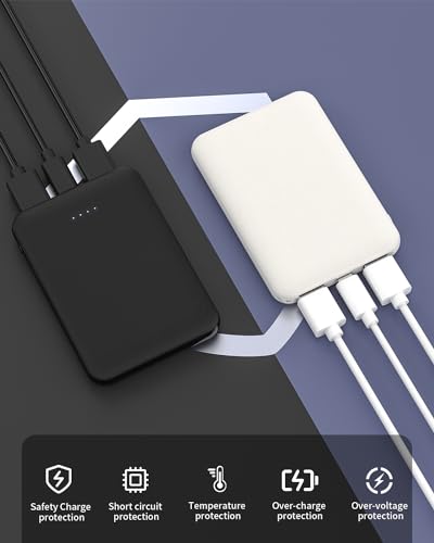 [2 pezzi] Mini Power Bank 5000 mAh - Portatile con Cavo - immagine 6