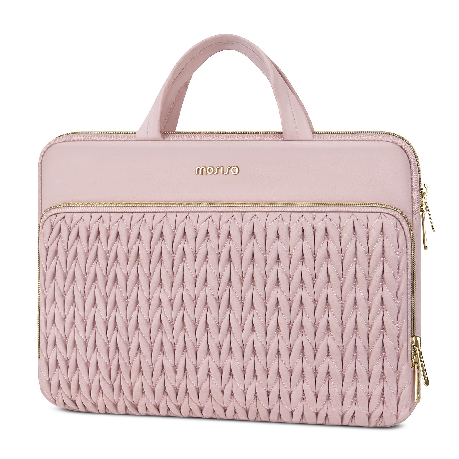 MOSISO 16 pollici Custodia Laptop,15-15.6 pollici Borsa PC Compatibile con MacBook Pro 16 M4 M3 M2 M1,HP Dell Acer Lenovo ASUS Notebook,Spiga Grano Borse Carry Trapuntata con Manic&Tasca, Rosa