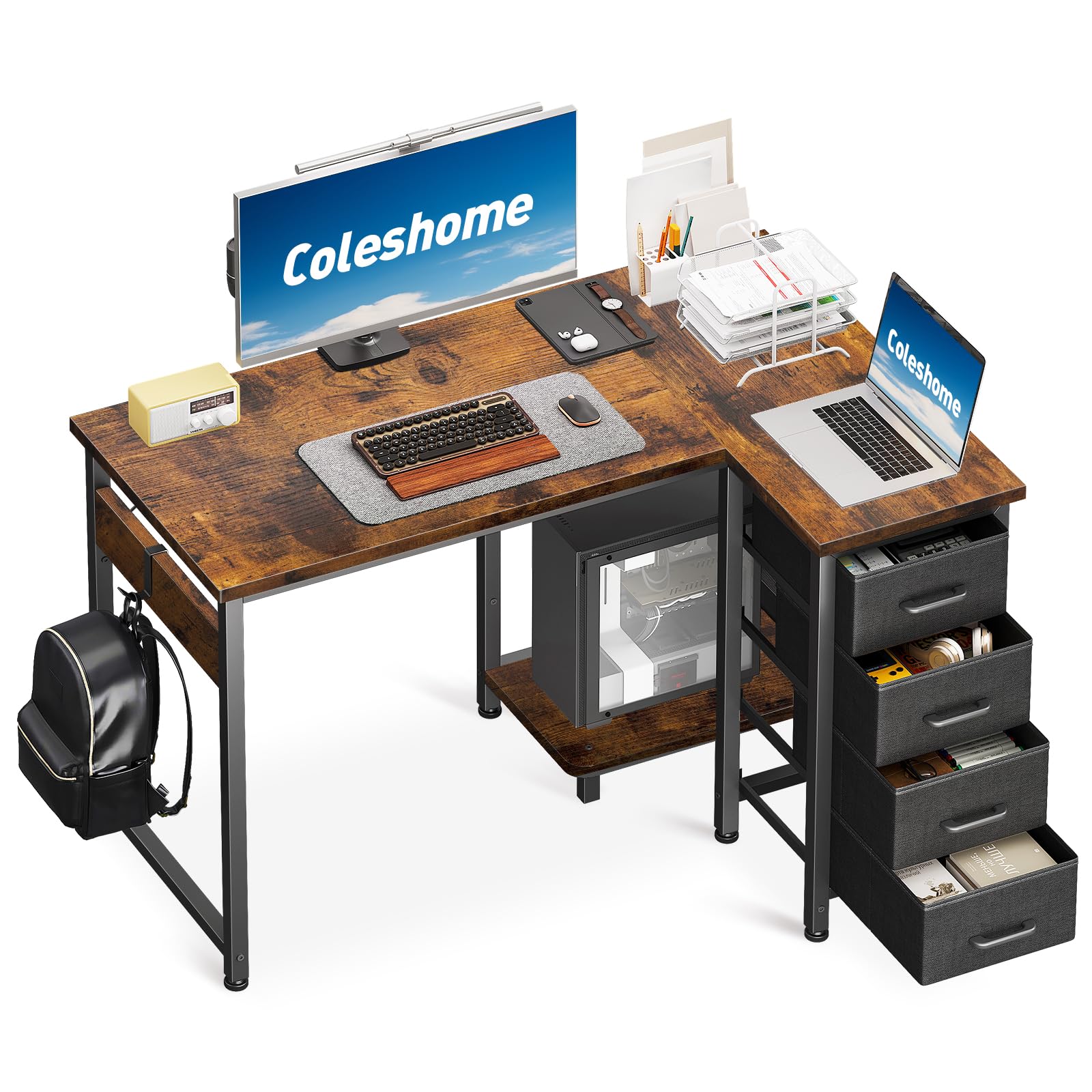 Coleshome Scrivania Angolare 100x70cm con 4 Cassetti