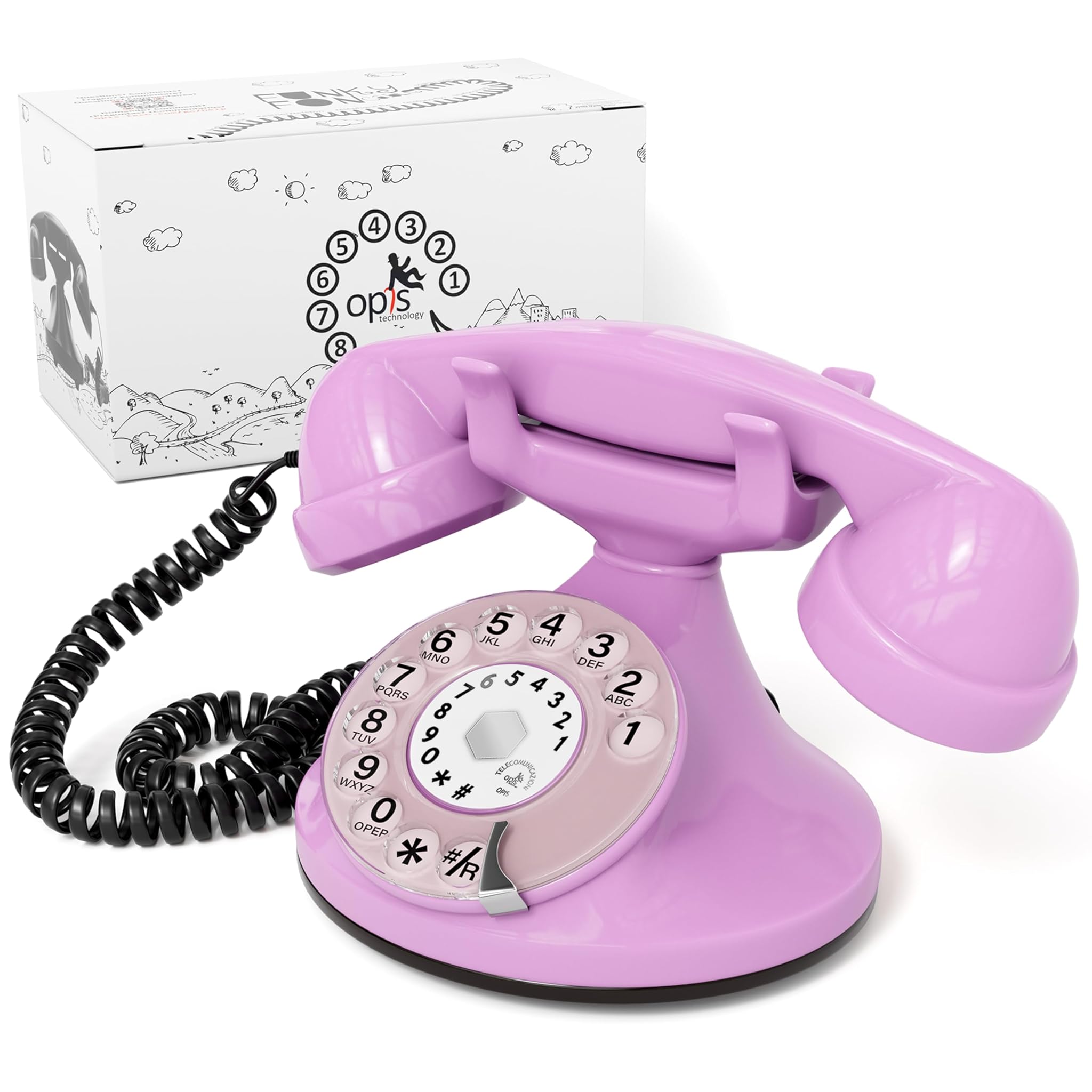 OPIS FunkyFon Cable - Telefono Fisso Vintage, Pink