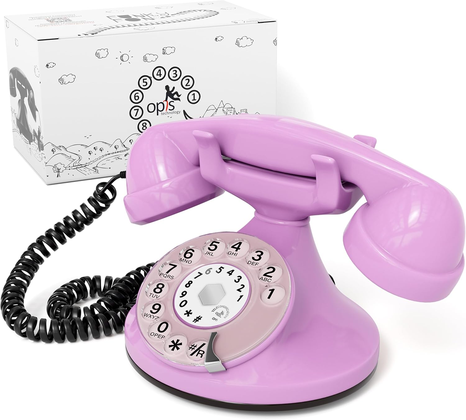 OPIS FunkyFon Cable - Telefono Fisso Vintage, Pink - immagine 1