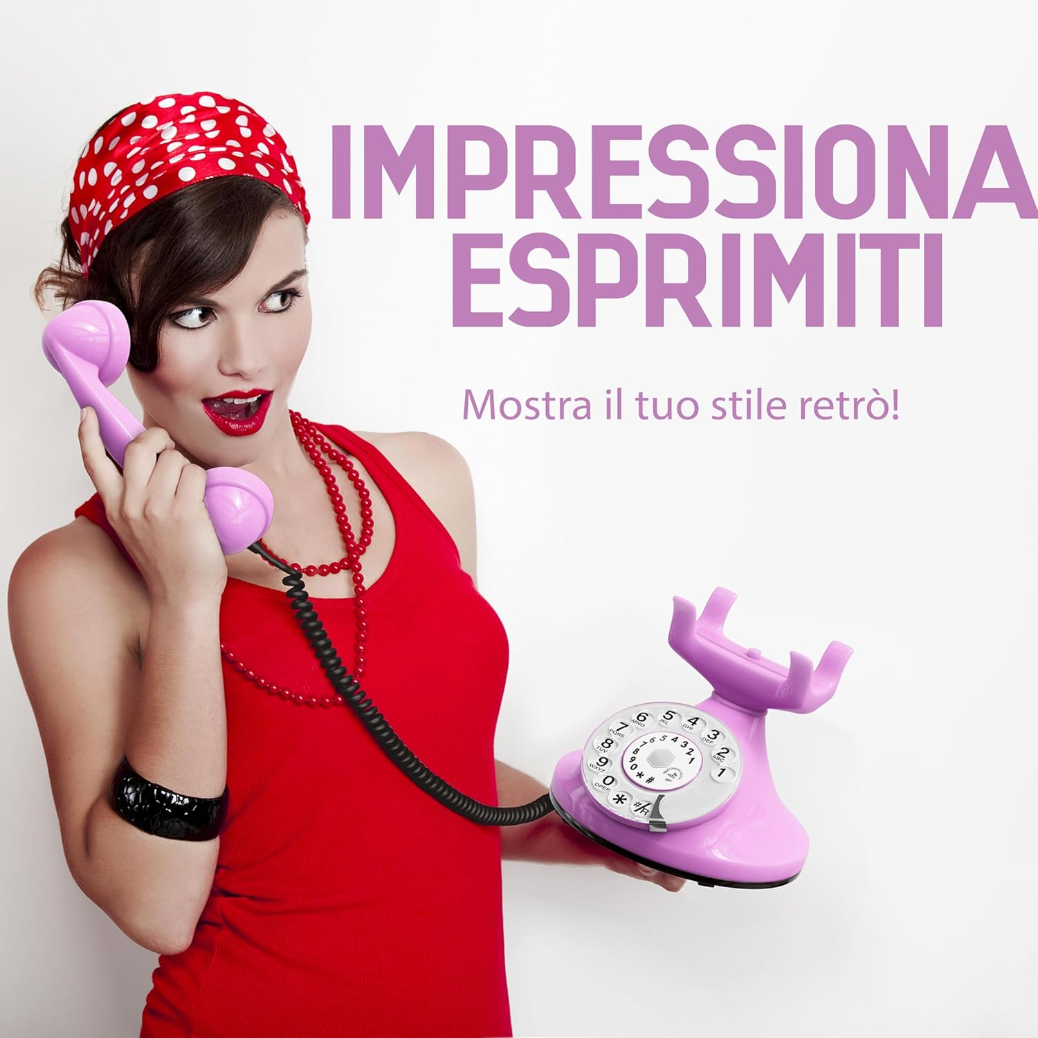 OPIS FunkyFon Cable - Telefono Fisso Vintage, Pink - immagine 2