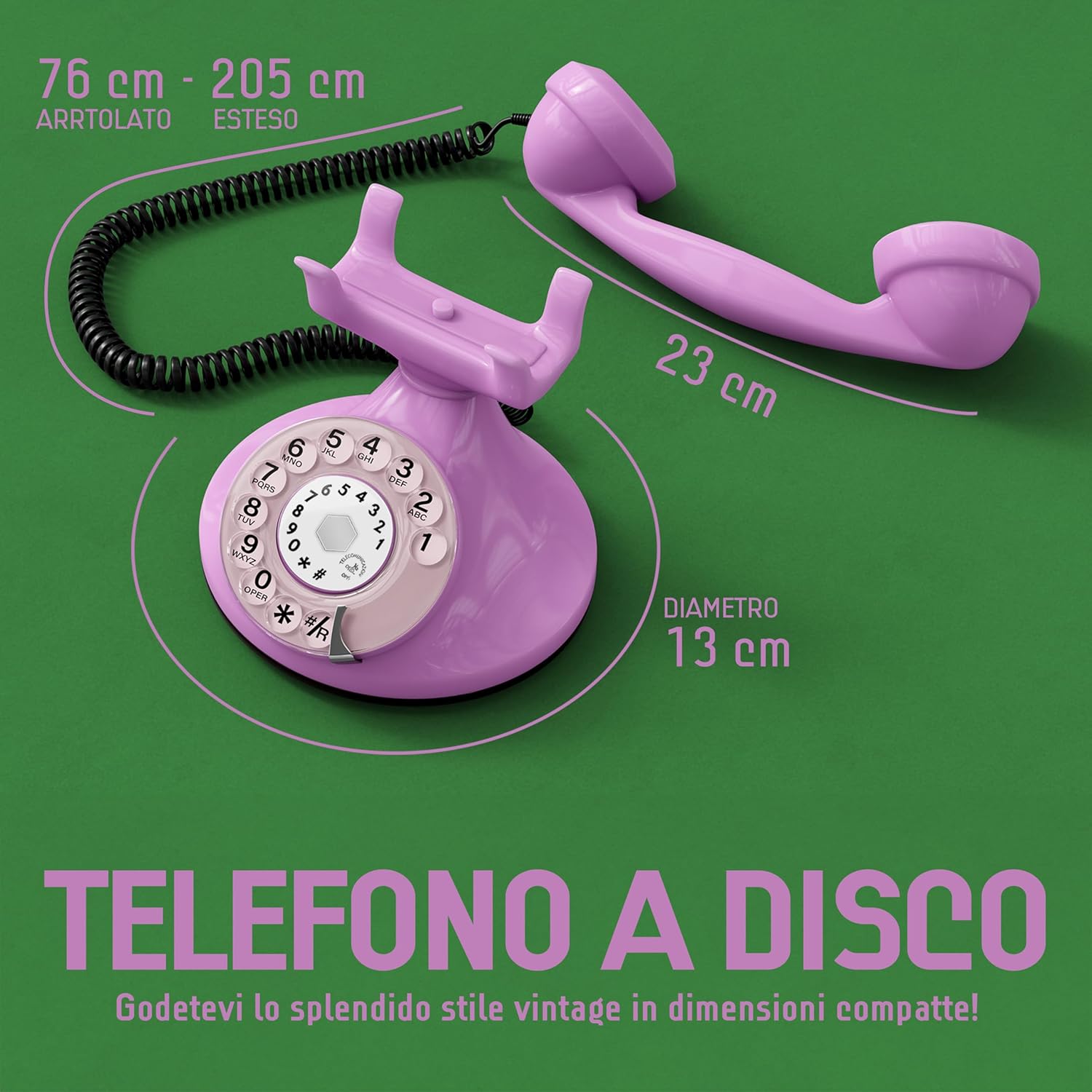 OPIS FunkyFon Cable - Telefono Fisso Vintage, Pink - immagine 3