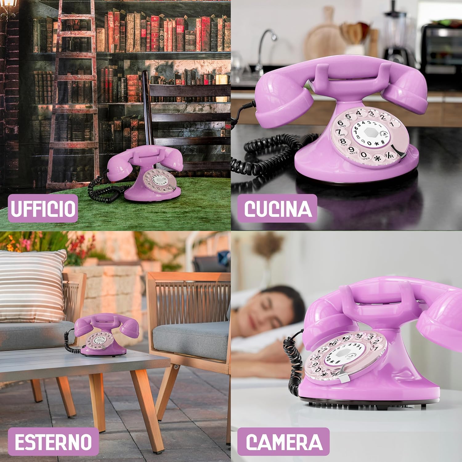 OPIS FunkyFon Cable - Telefono Fisso Vintage, Pink - immagine 5