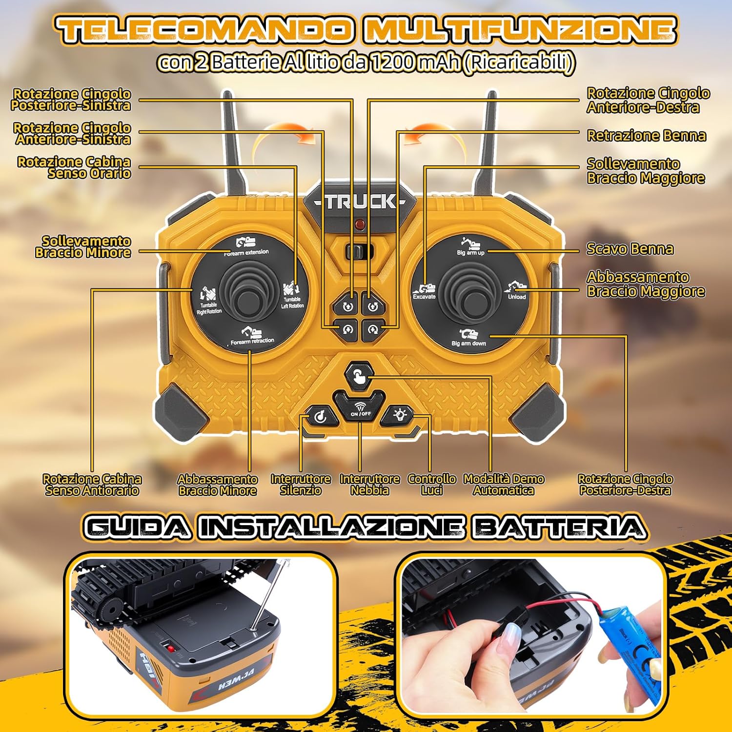 Escavatore Radiocomandato 17 Canali con Pala Metallica - immagine 7